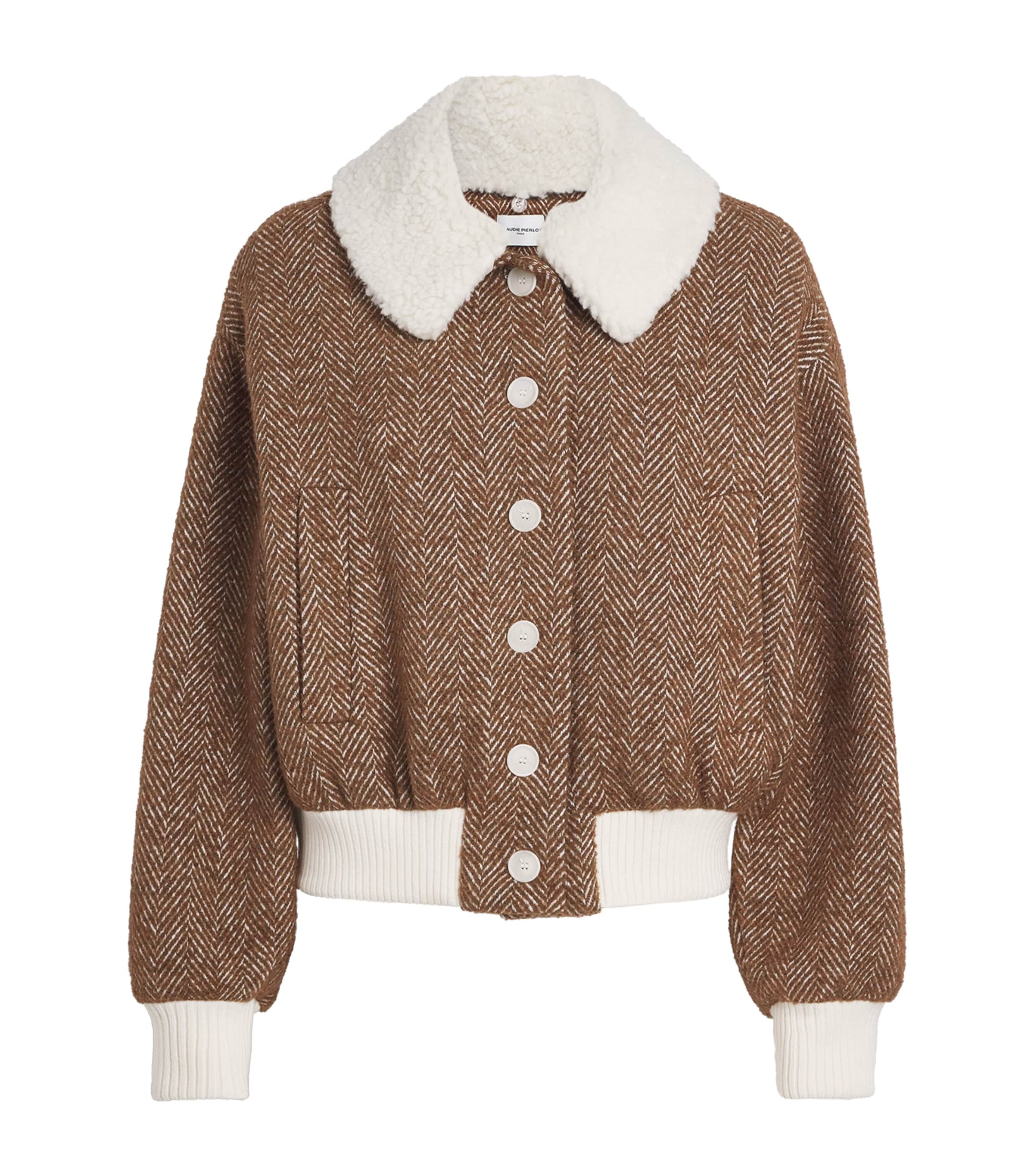 Herringbone Fleece-Trim Bomber Jacket DUAL-COLOR Image 1