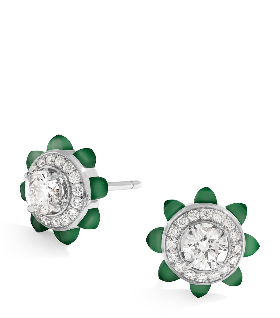White Gold, Diamond and Green Agate Tip-Top Earrings WHITE GOLD Image 1