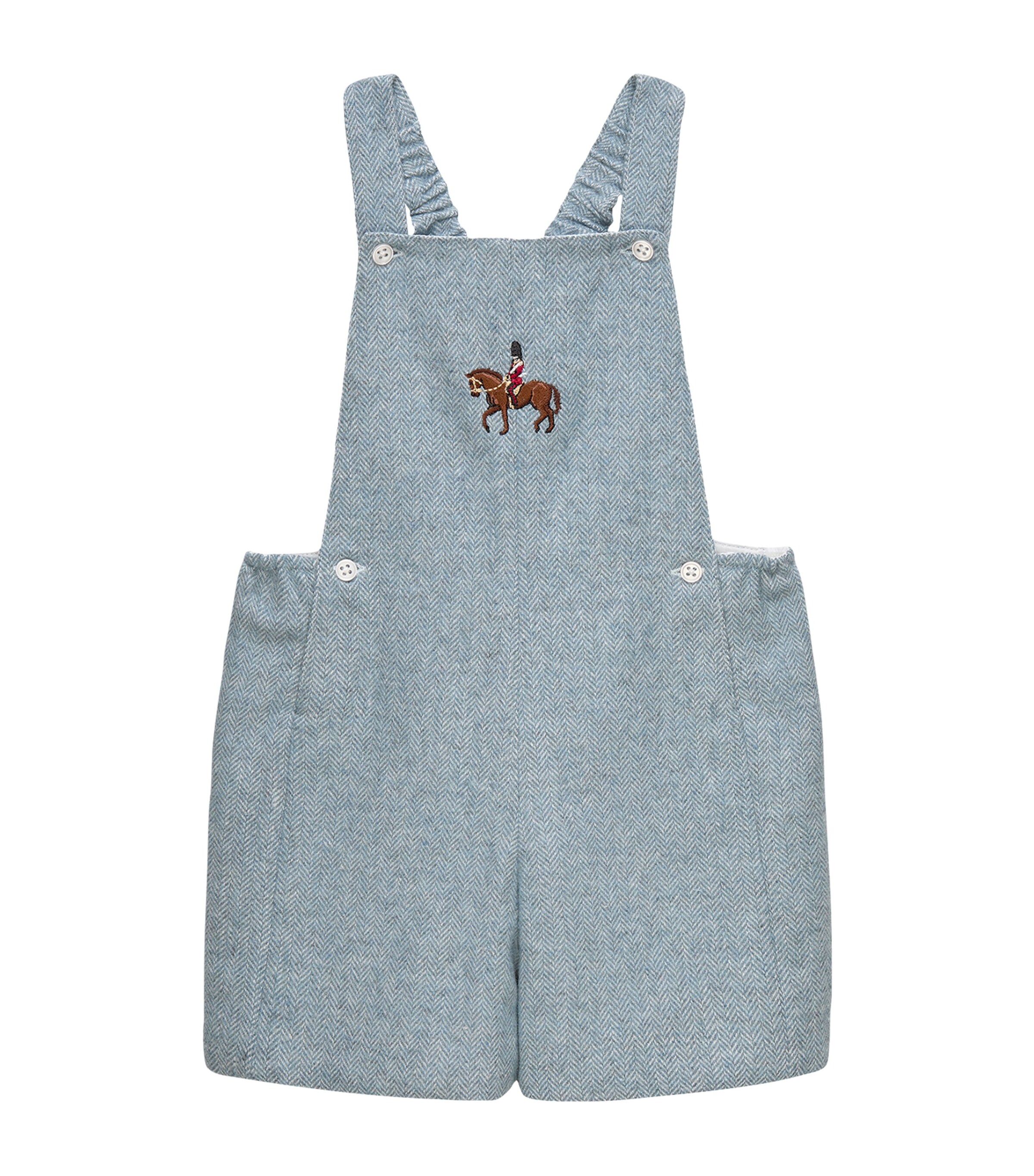 Trotters Herringbone Horseman Alfie Dungarees (3-24 Months) Pale Blue Image 1