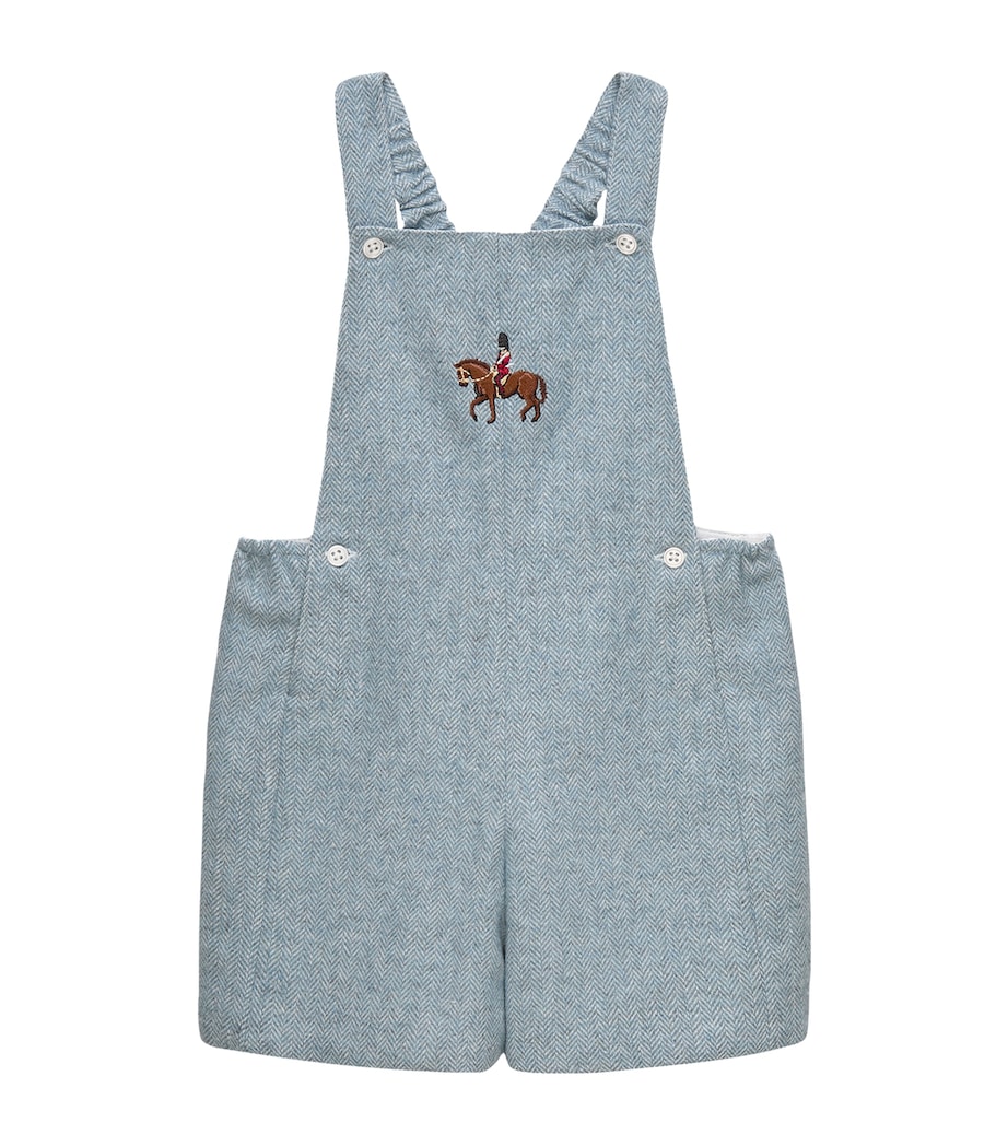 Trotters Herringbone Horseman Alfie Dungarees (3-24 Months) Pale Blue Image 1