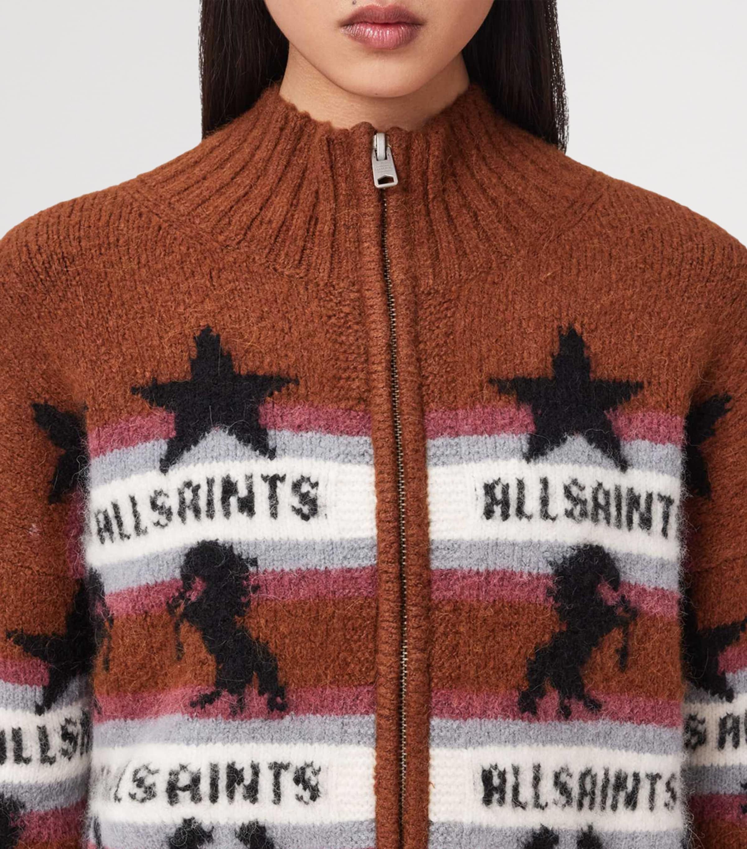 AllSaints Womens Epona Zip-Up Cardigan Cognac Brown Image 5