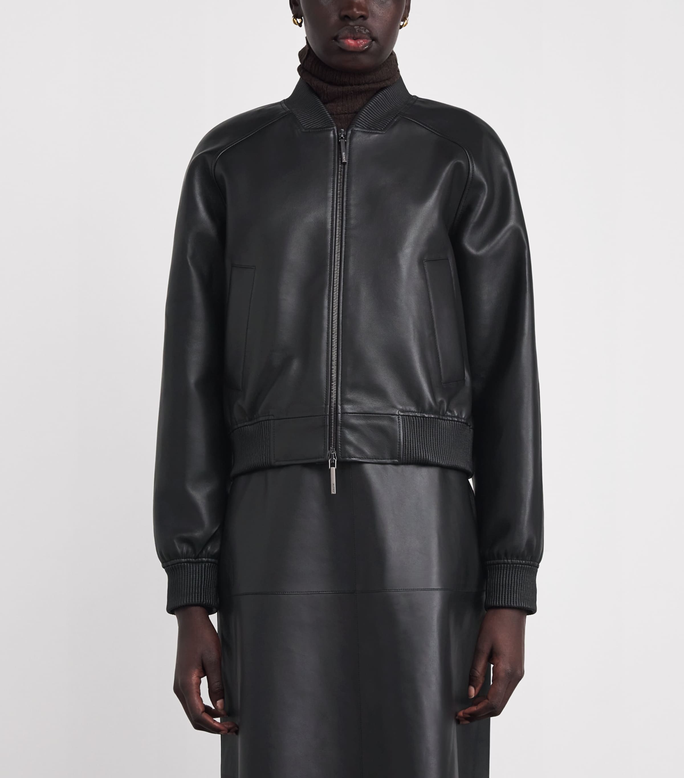Leather Quinn Bomber Jacket BLACK Image 3