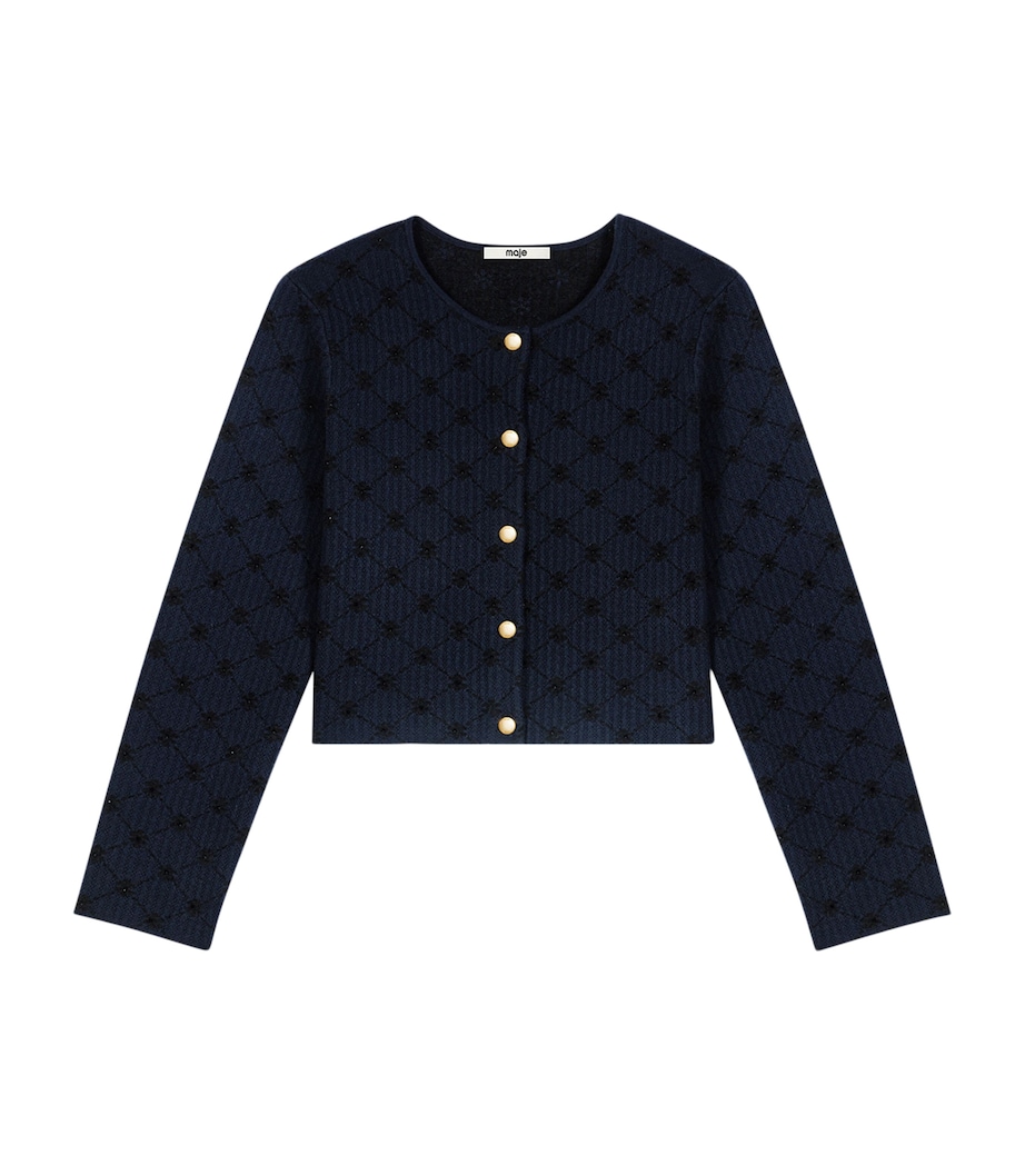 Maje Womens Embellished Jacquard Cropped Cardigan Navy Image 1