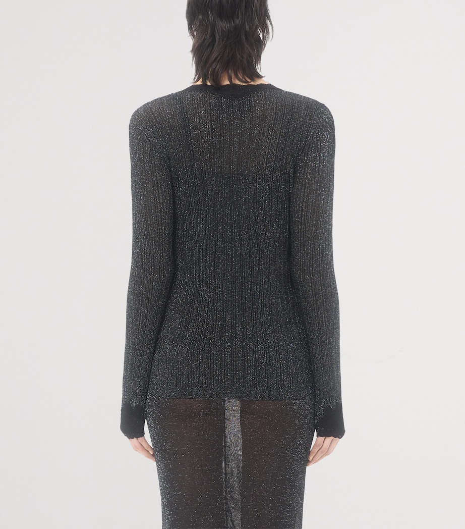 Valentino Womens Lace-Trim Lurex Cardigan Nud Image 4