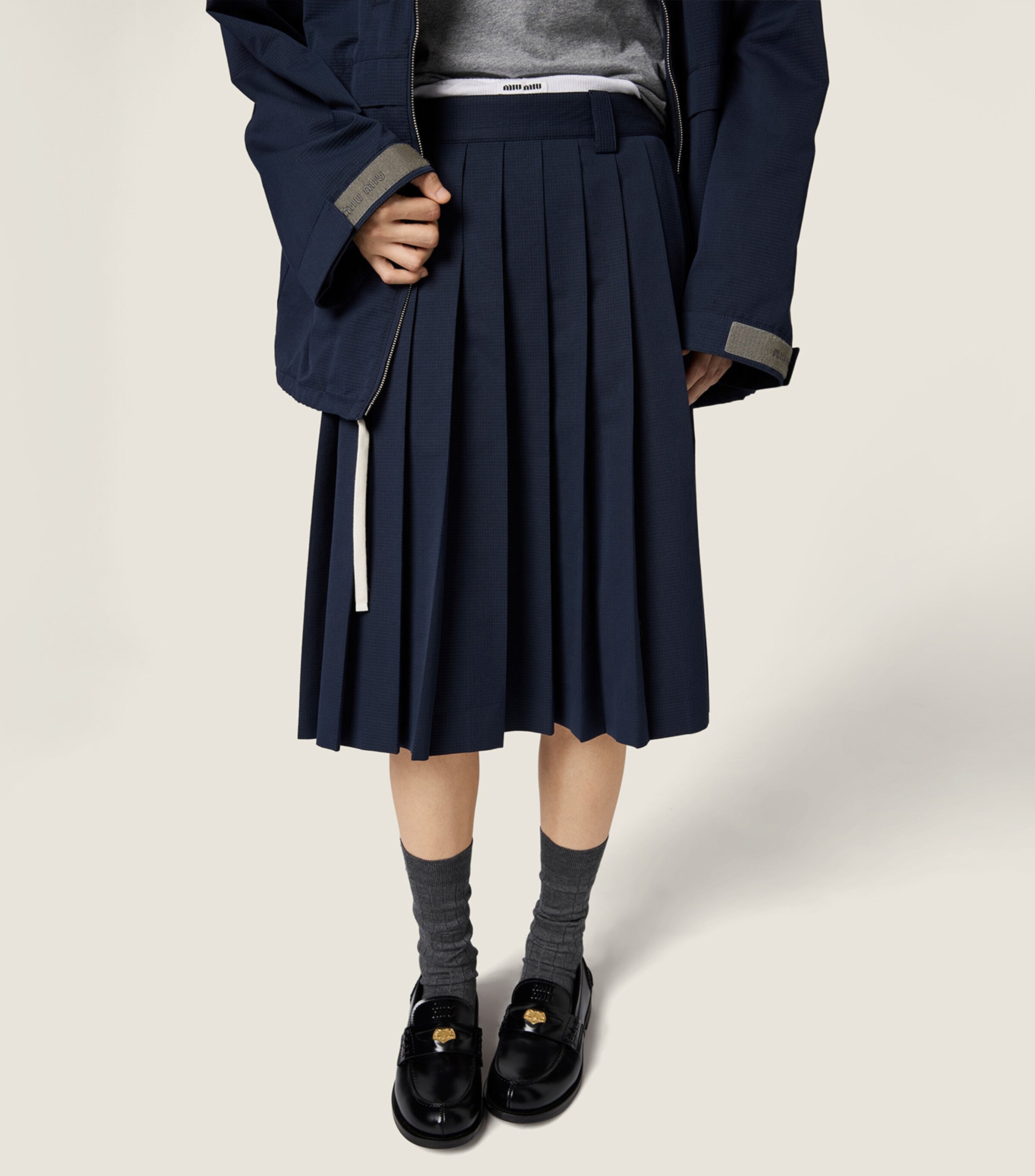 Miu Miu Womens Pleated Ripstop Midi Skirt Image 4