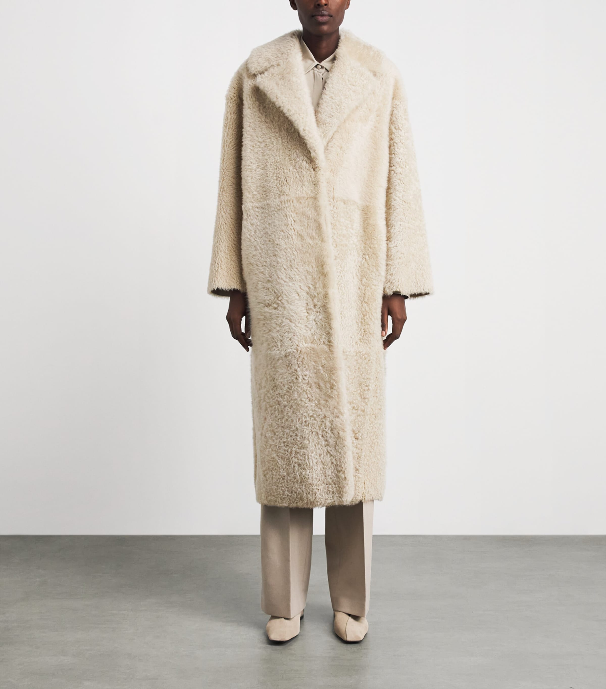 Max Mara Womens Shearling Long Coat Albino Image 4