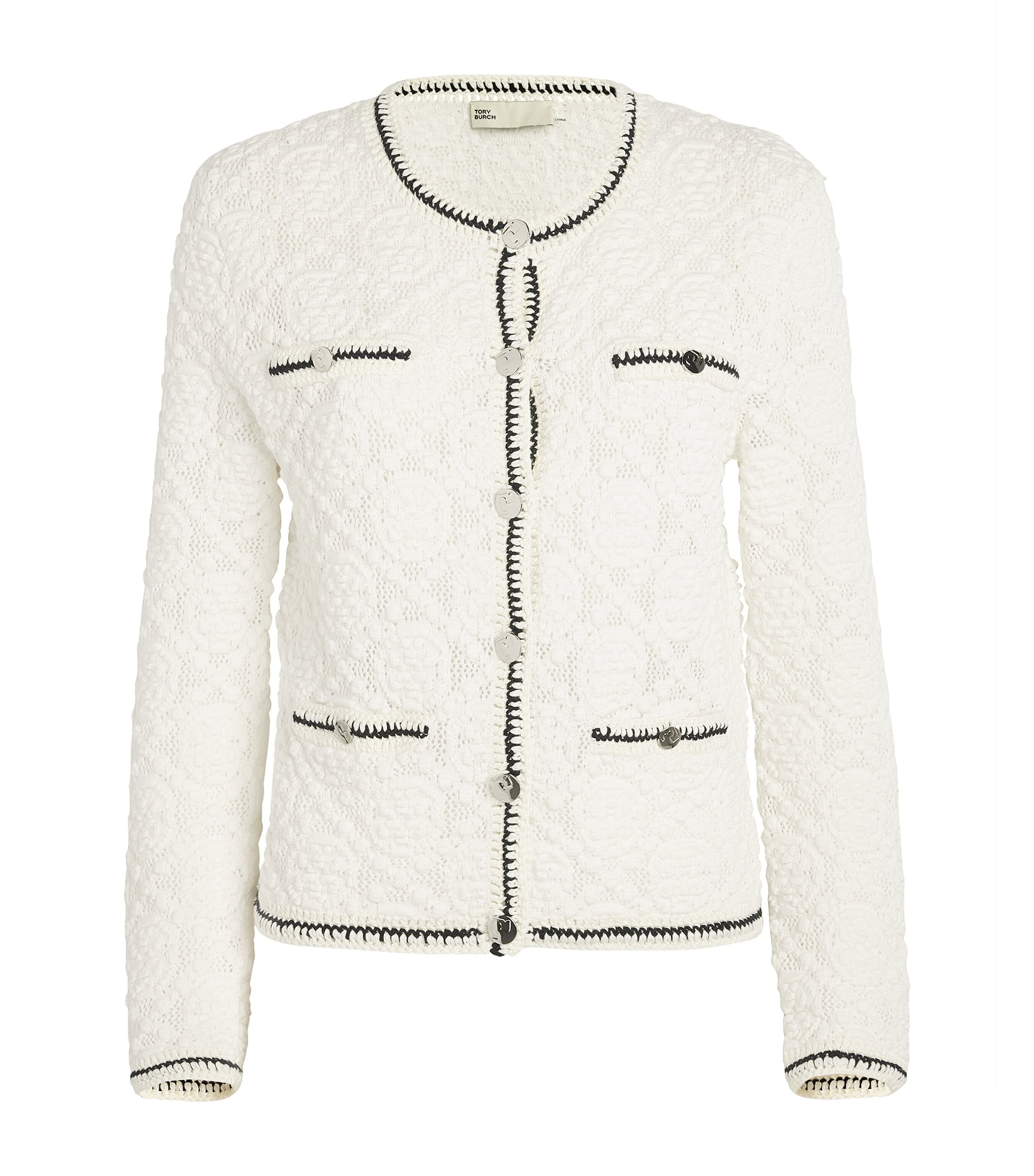 Shop Tory Burch Jacquard Logo Kendra Cardigan In White