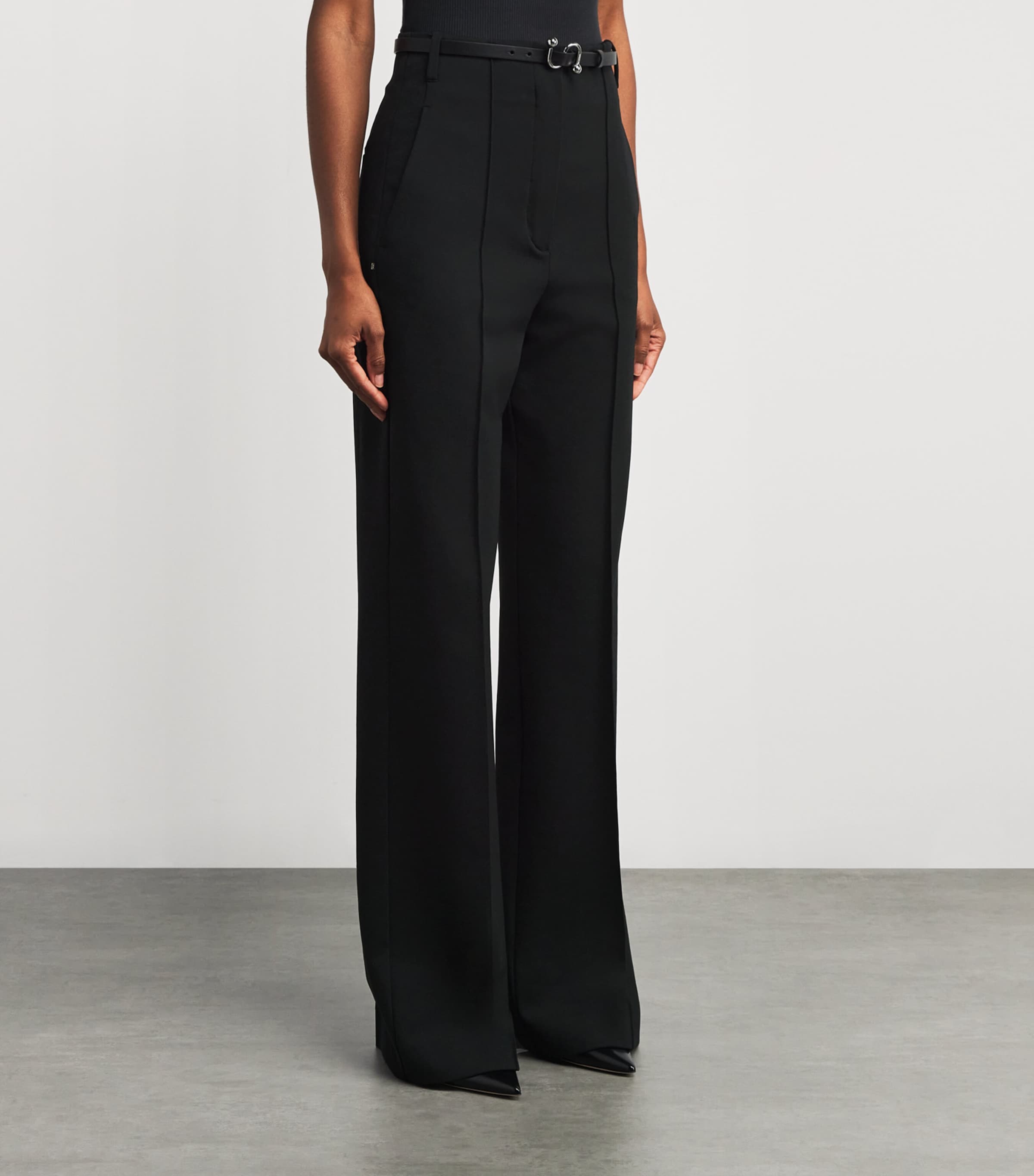 Belted Flared Trousers 001 BLACK Image 3