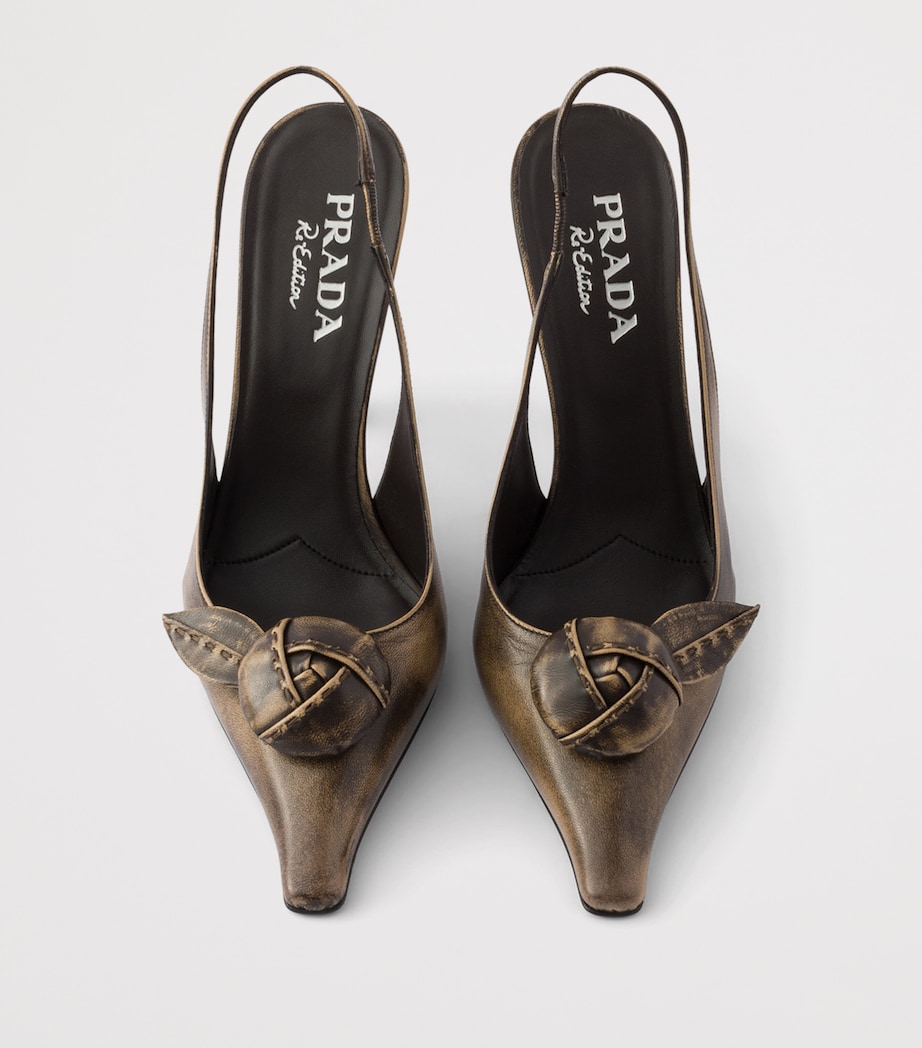 Prada Leather Bow-Detail Slingback Pumps 90 Neutral Image 3