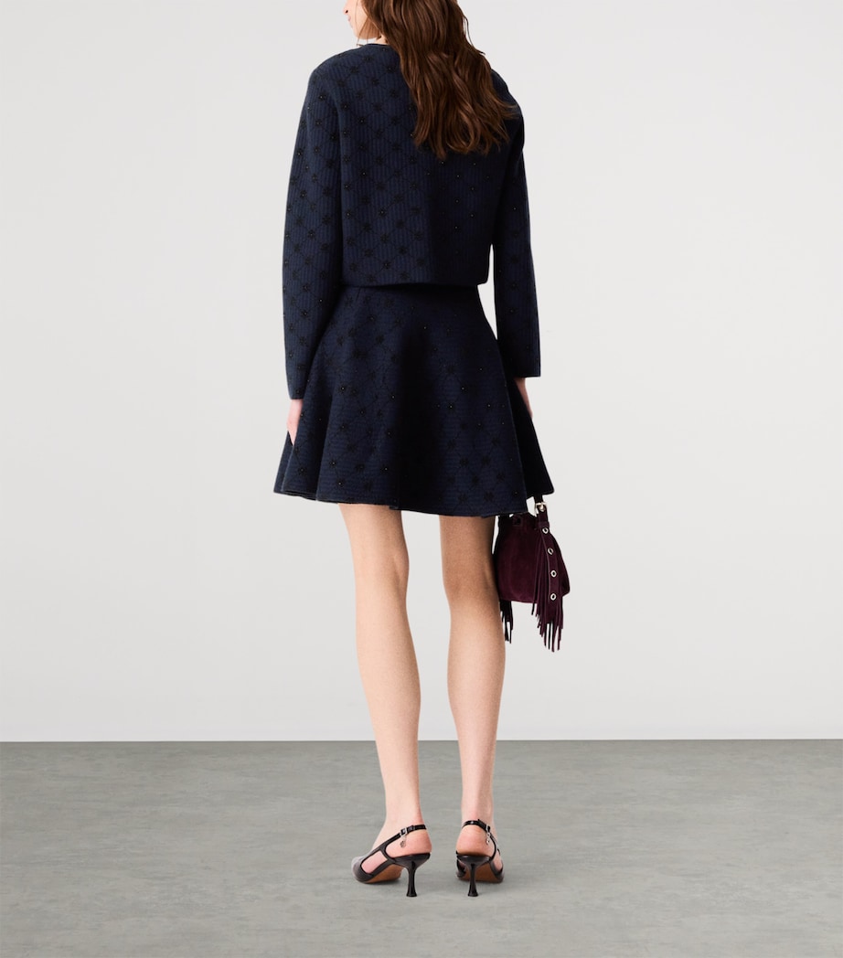Maje Womens Embellished Jacquard Cropped Cardigan Navy Image 4