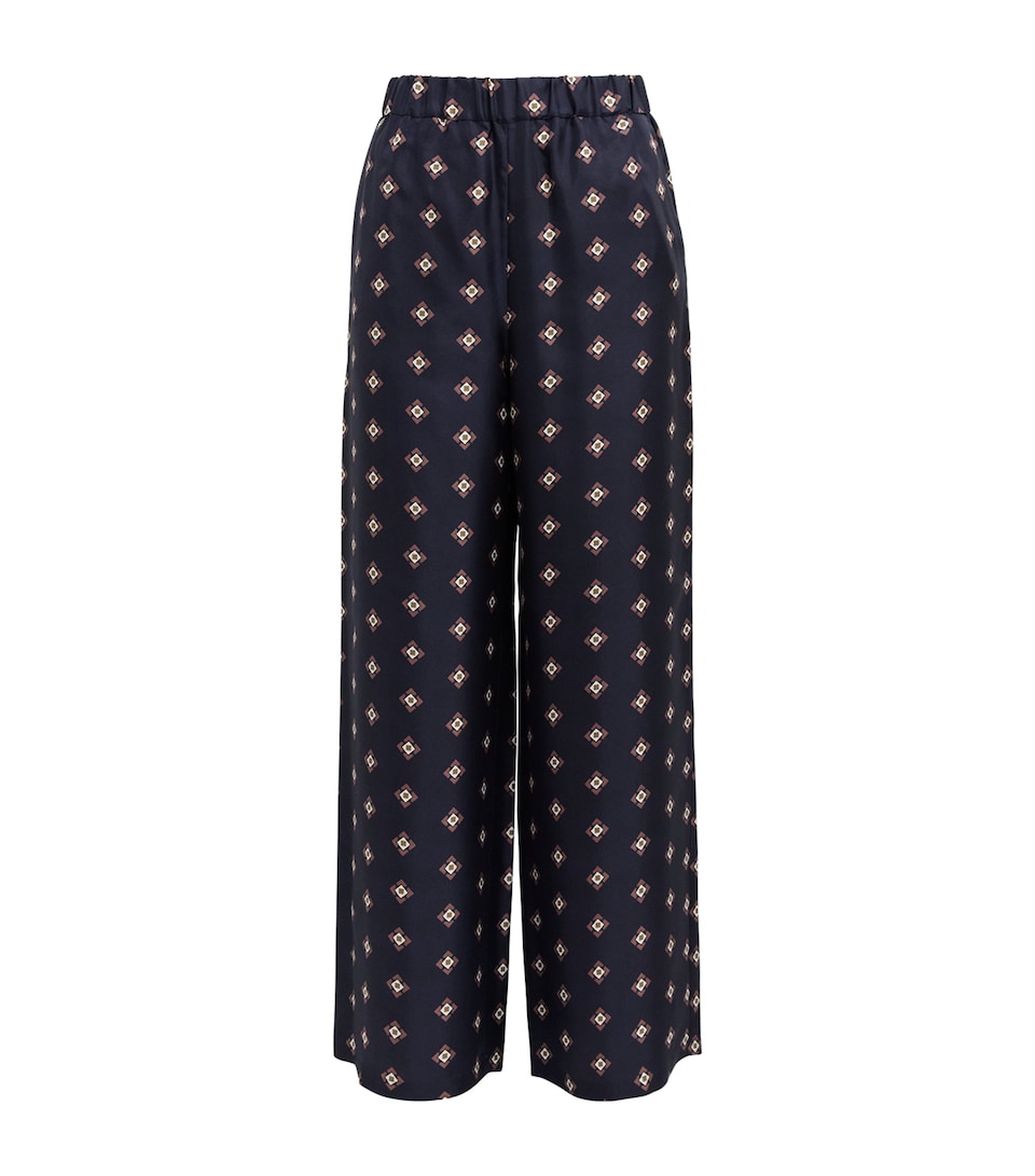 MM Silk Printed Wide-Leg Trousers Ultramarine Tie