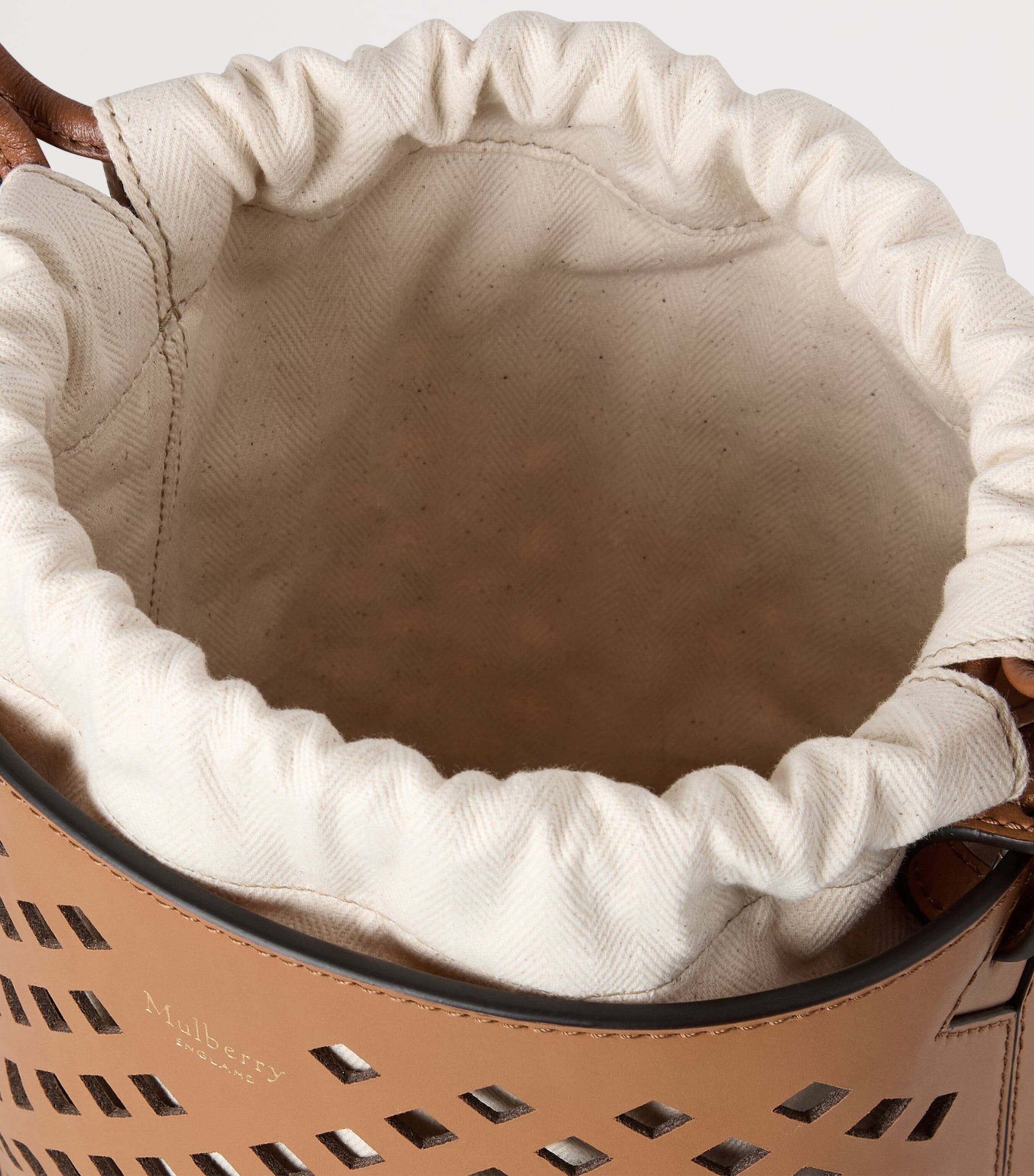 Leather Perforated Bucket Bag TOFFEE Image 5