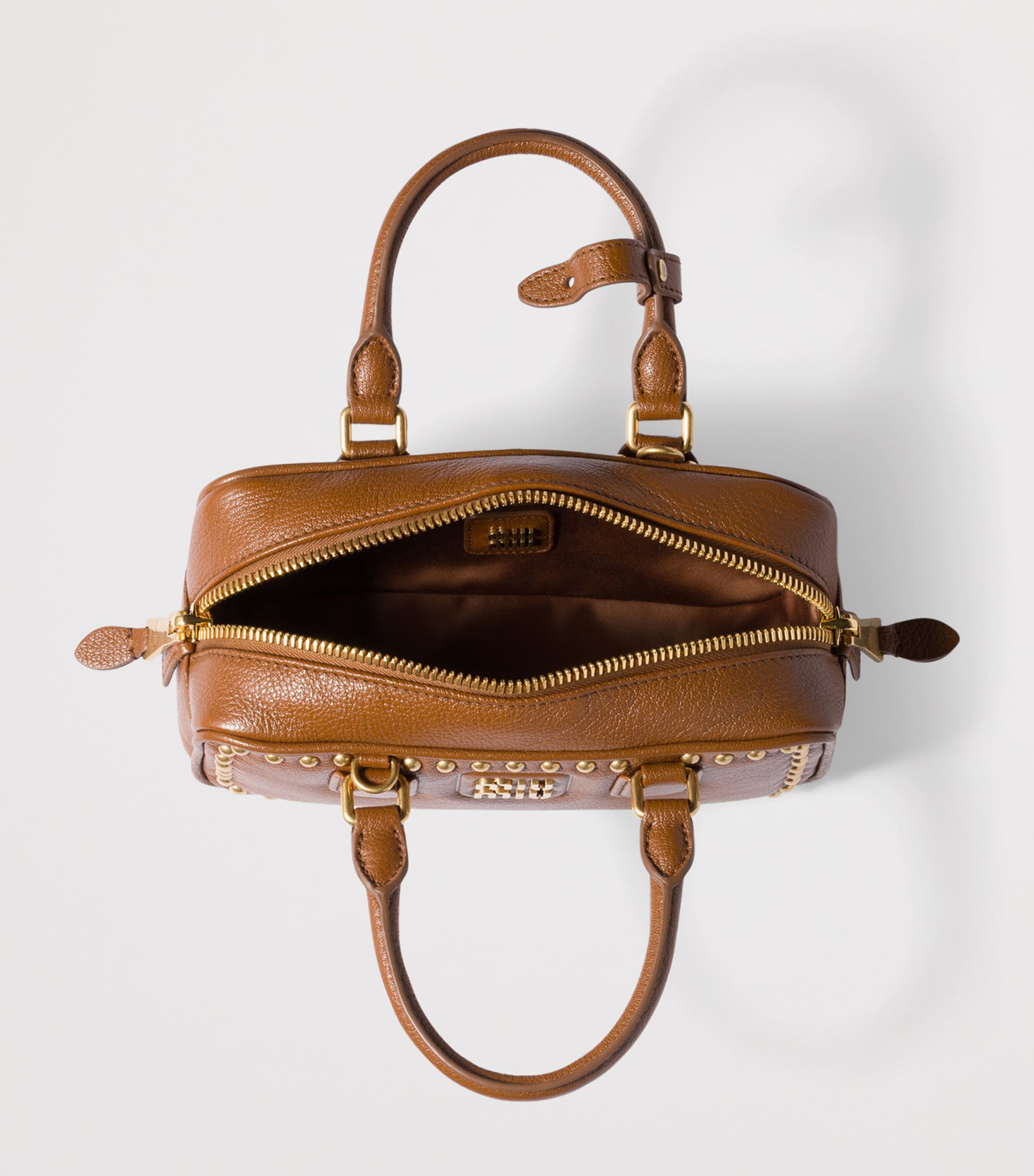 Miu Miu Leather Studded Arcadie Top-Handle Bag Brown Image 6