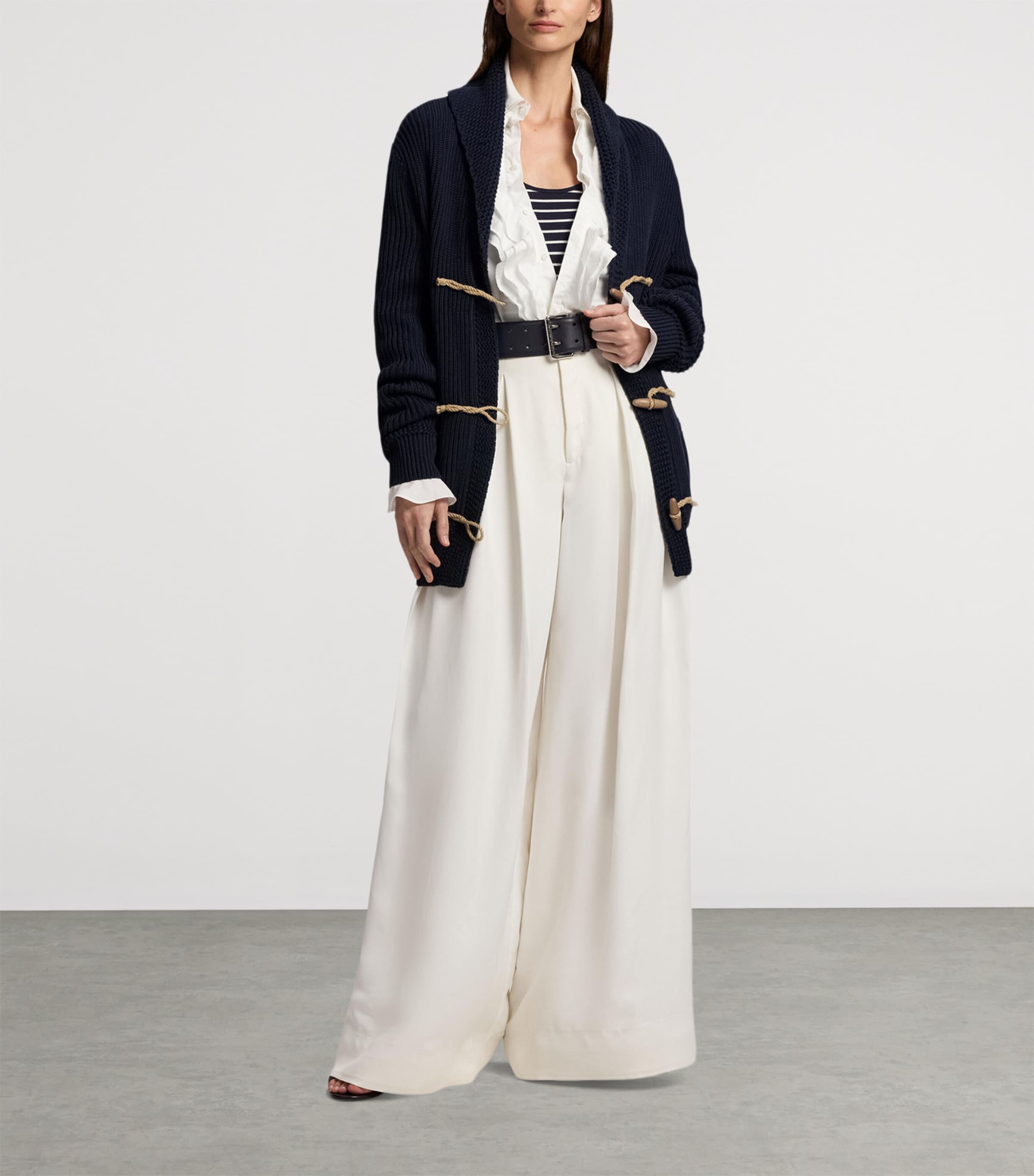 Cotton-Silk Shawl Collar Cardigan NAVY-410 Image 7