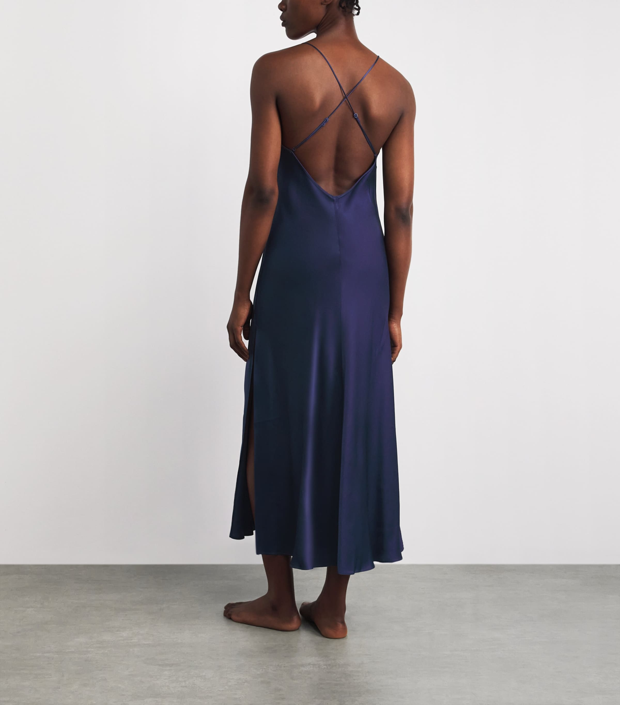 Bocan Womens Satin Lace-Trim  Sonya Slip Dress Navy Blue Image 4