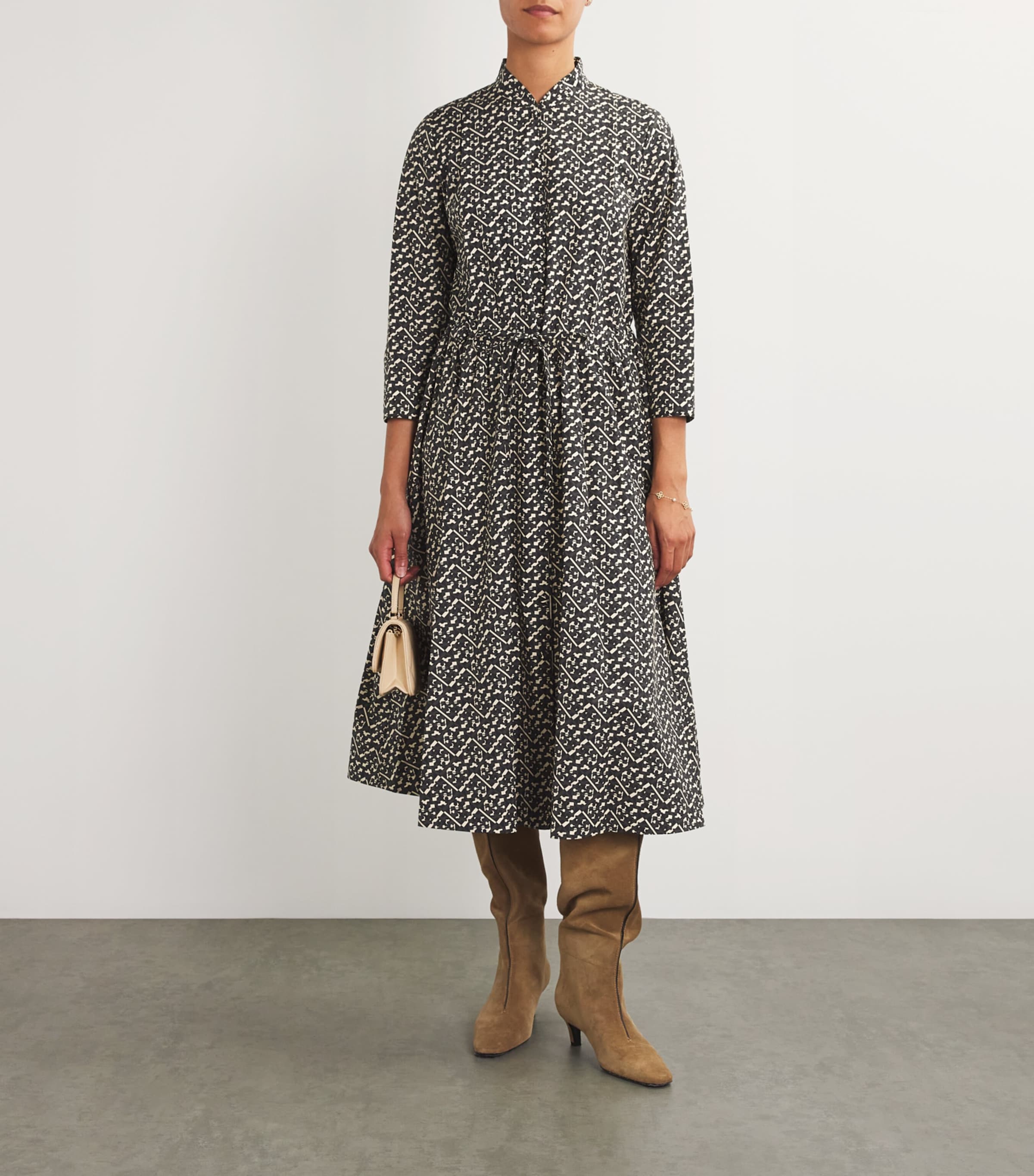 Tory Burch Black Cotton Printed Midi Dress
