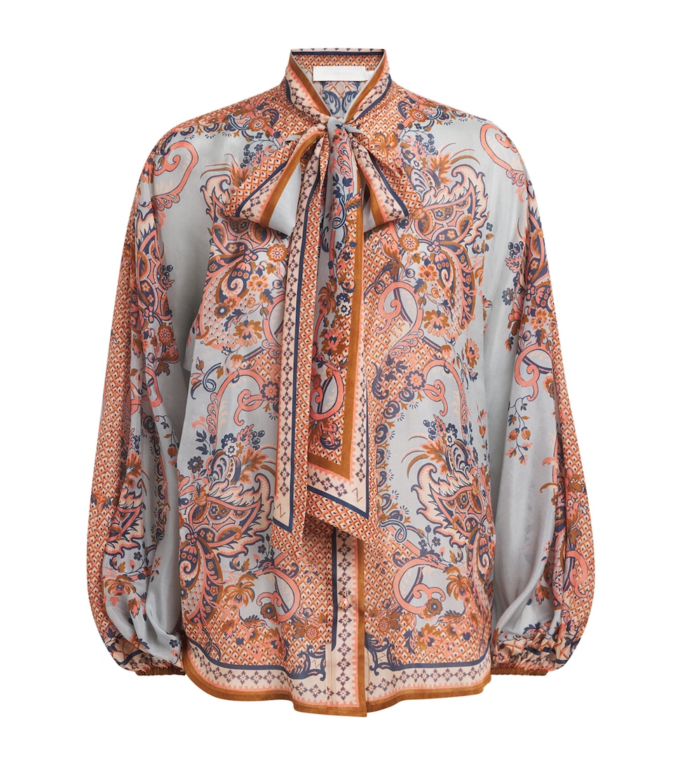 Zimmermann Silk Printed Aster Blouse Blupf Blue Psly Flrl