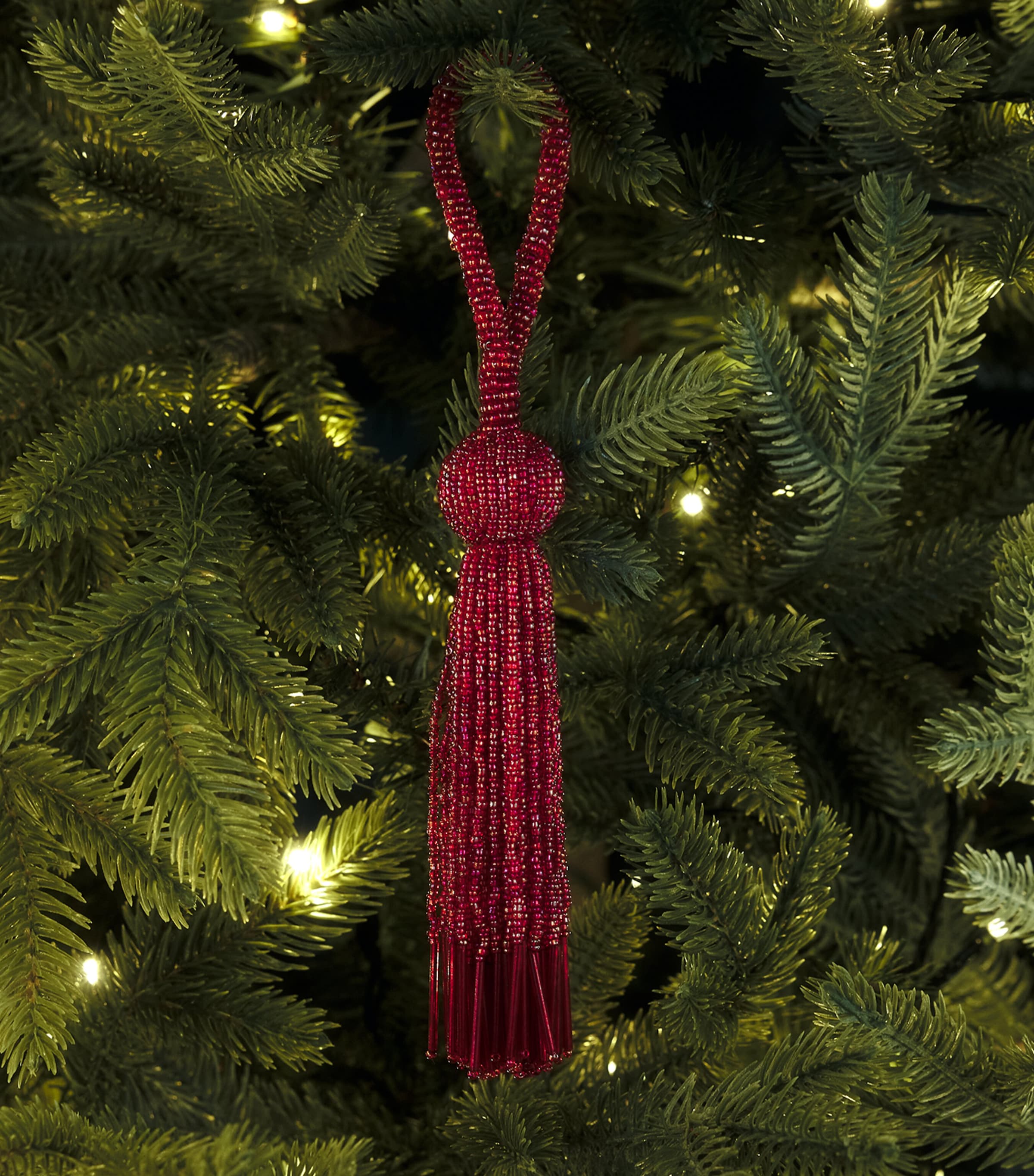 Harrods Beaded Tassel Tree Decoration Red Image 2