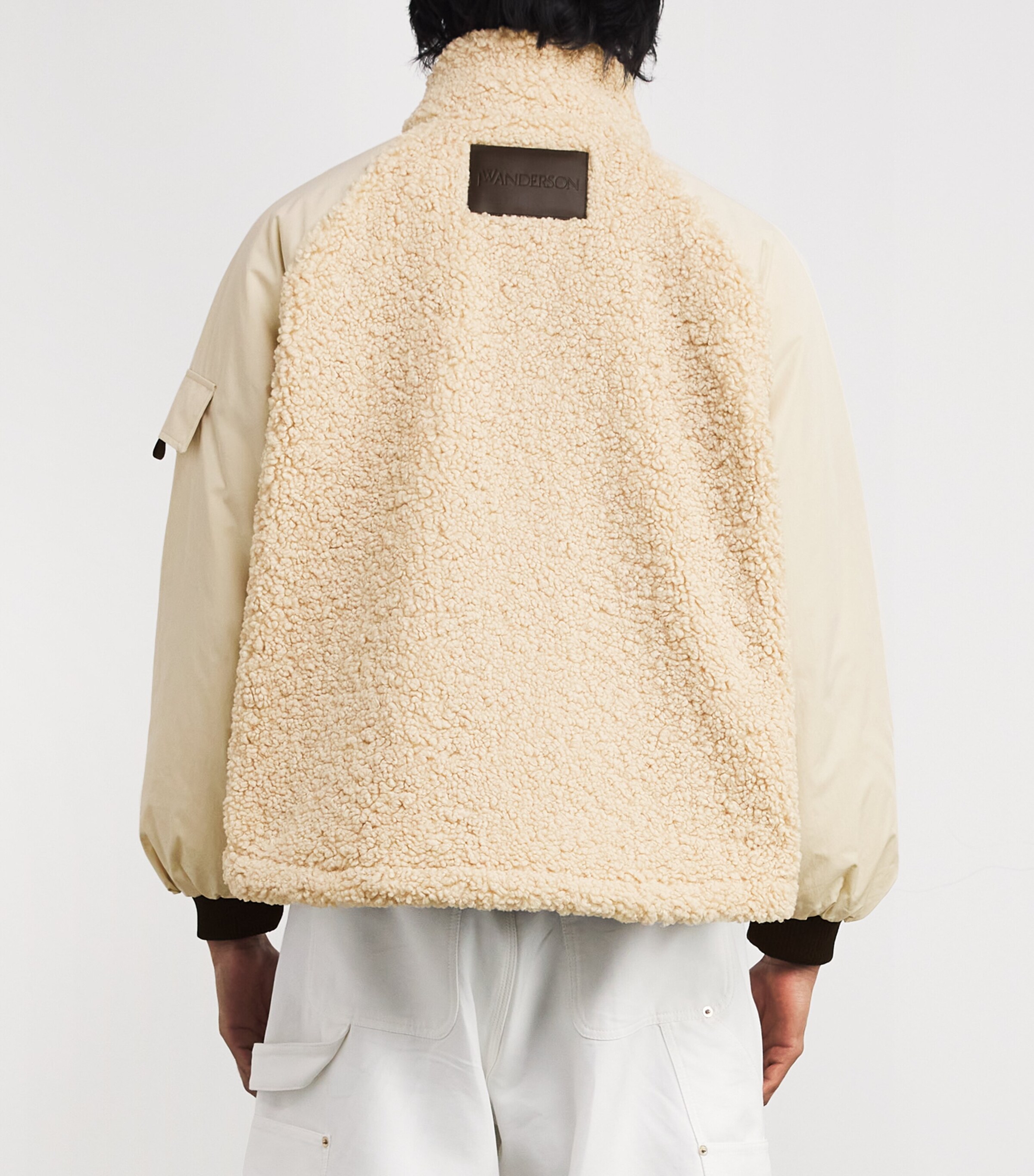 JW Anderson Mens Bouclé Panelled Bomber Jacket Beige Image 4