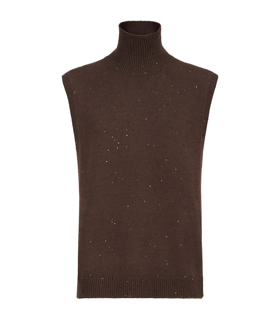 Brunello Cucinelli Womens Cashmere-Silk Embellished Sweater Vest Dark Brown Image 1