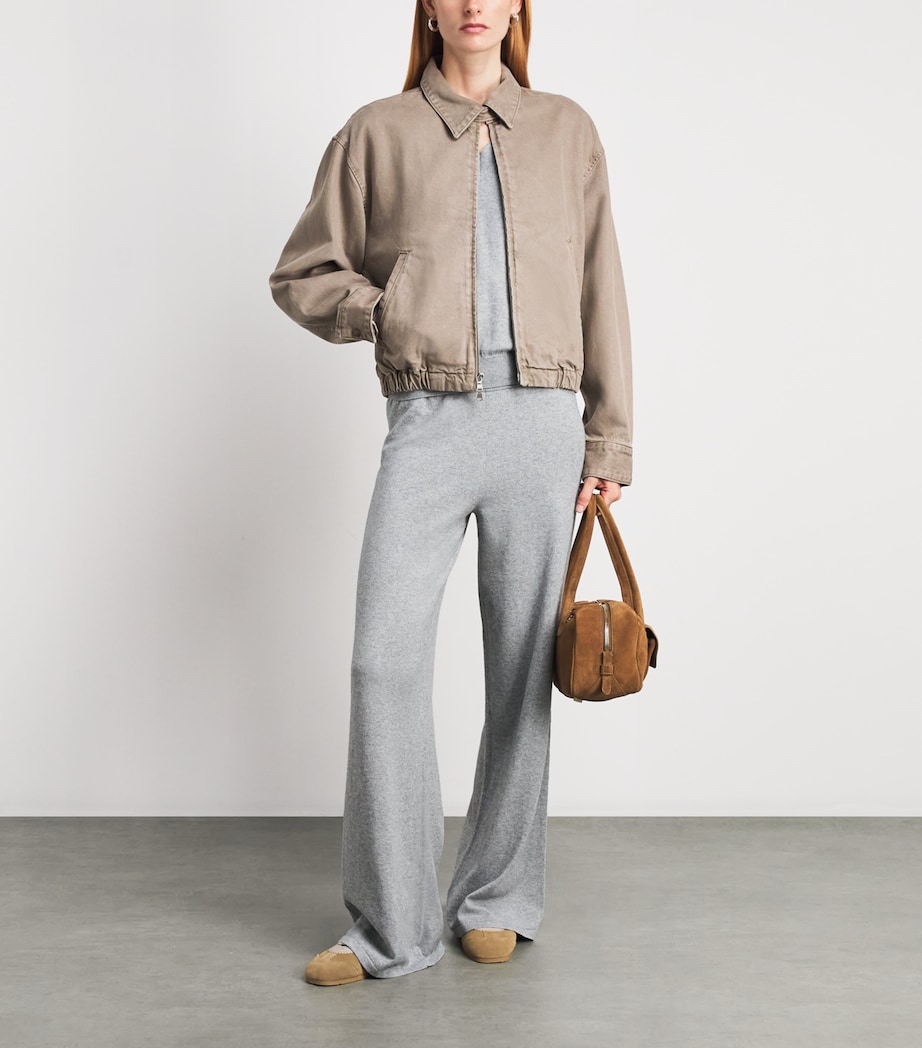ÉTERNE Womens Cashmere-Cotton Wide-Leg Sweatpants Grey Image 2