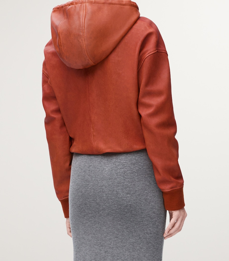 LOEWE Womens Leather Draped Hoodie Orange Image 4