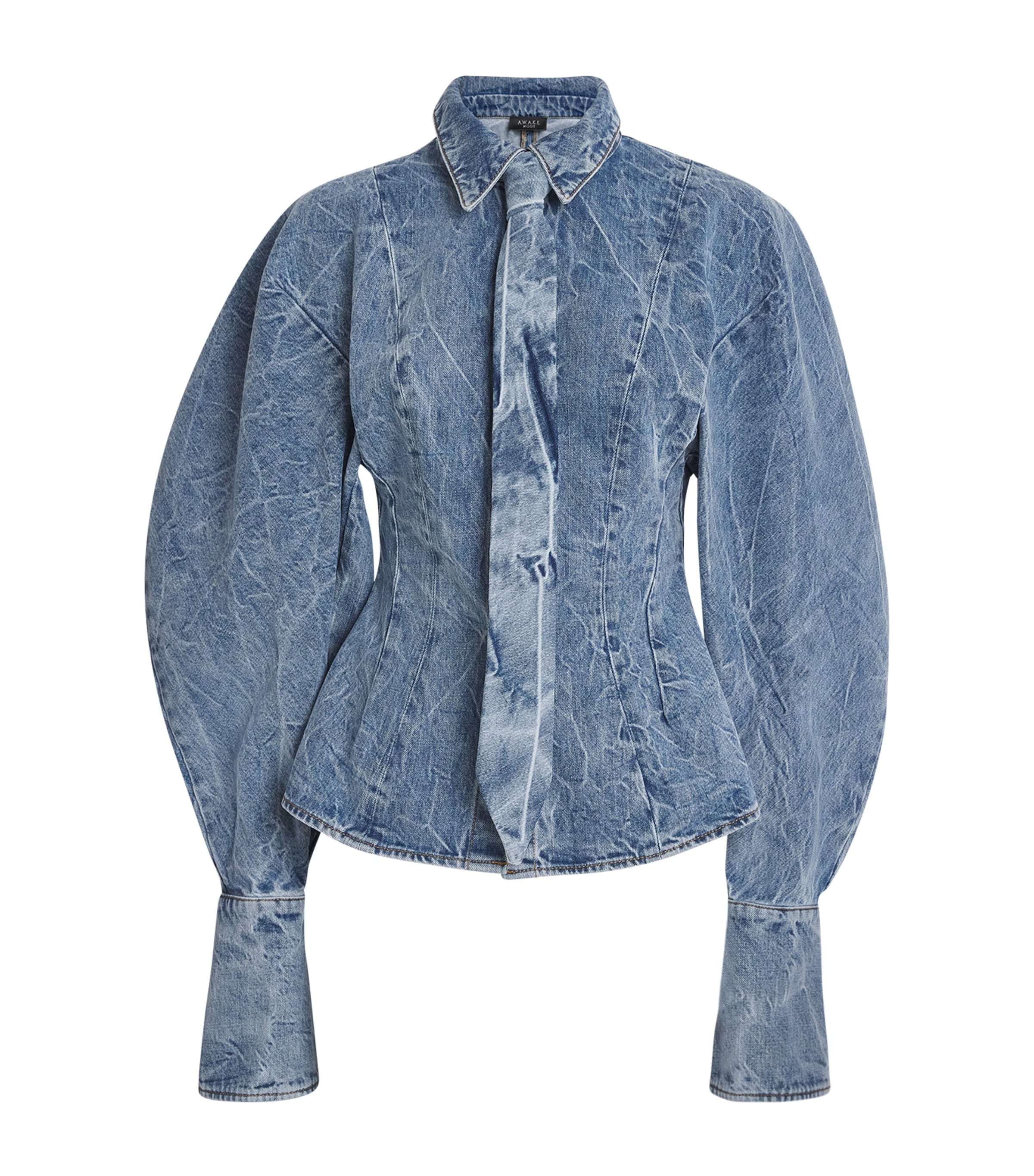 Tie-Detail Denim Shirt INDIGO ACID WASH Image 1