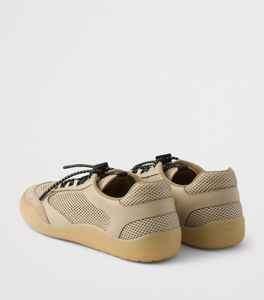 Prada Leather-Mesh Speedrock Sneakers Neutral Image 6