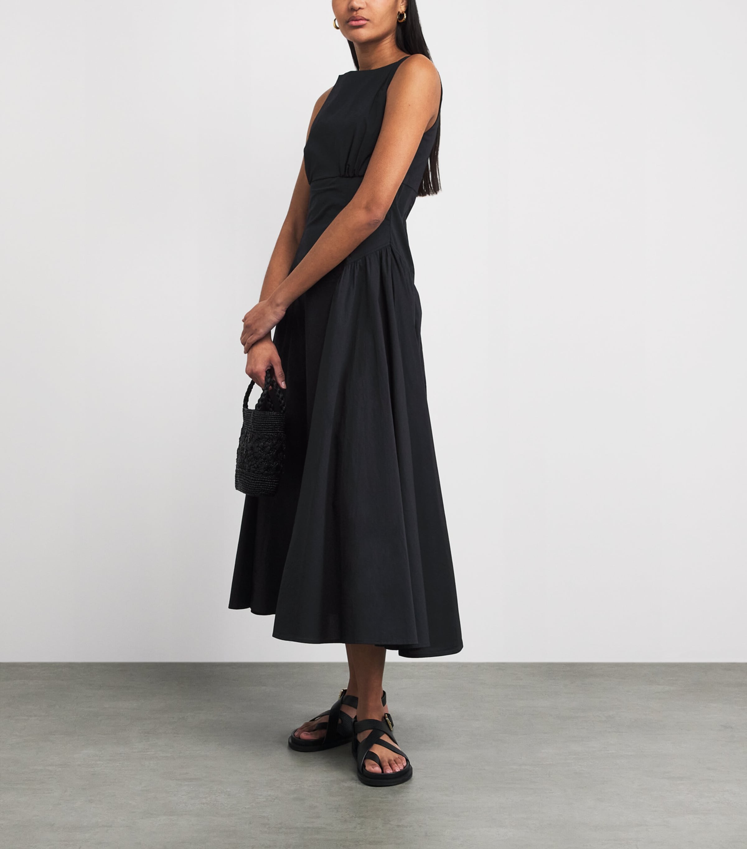 STAUD Womens Cotton-Blend Gwen Midi Dress Blk Black Image 2