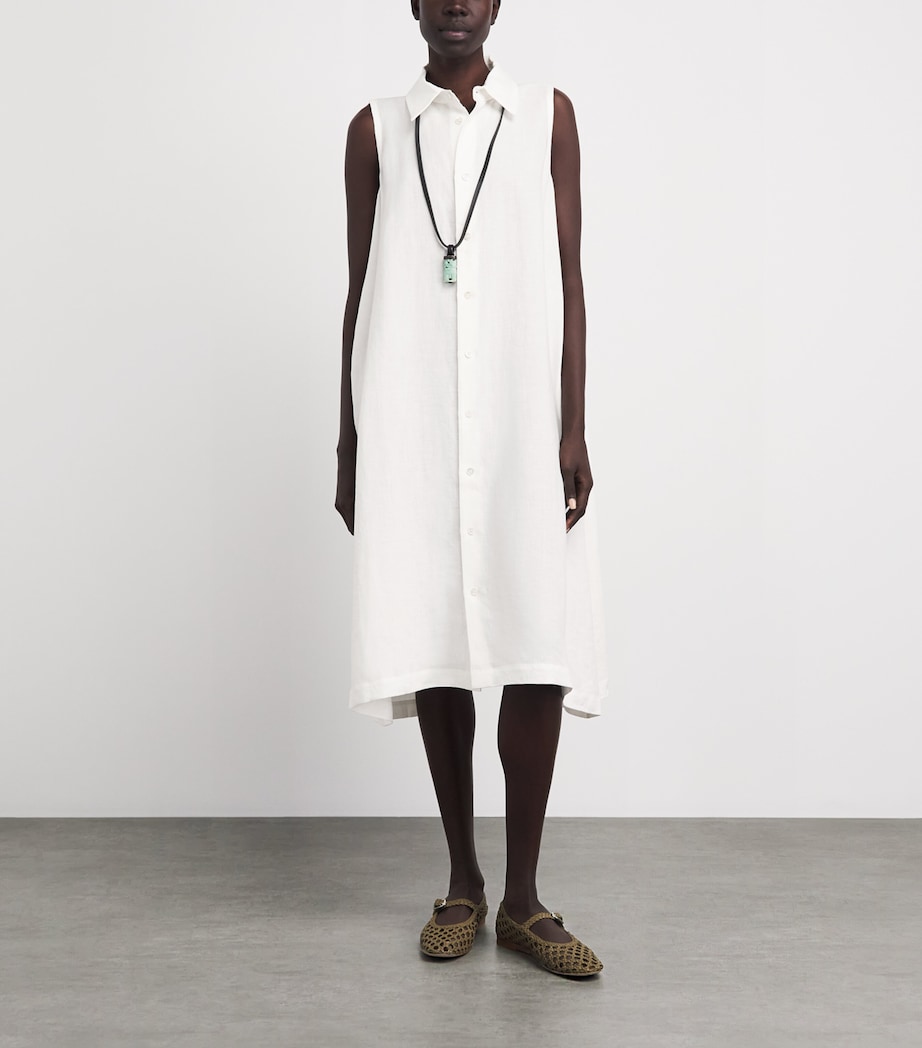 Eskandar Womens Linen Sleeveless Midi Shirt Dress White Image 2