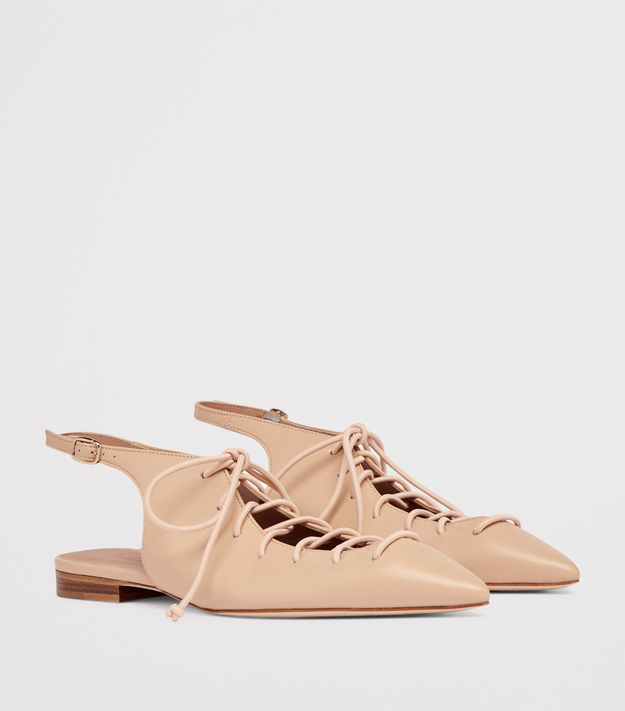 Malone Souliers Leather Lace-Up Alia Slingback Flats Buff Image 3