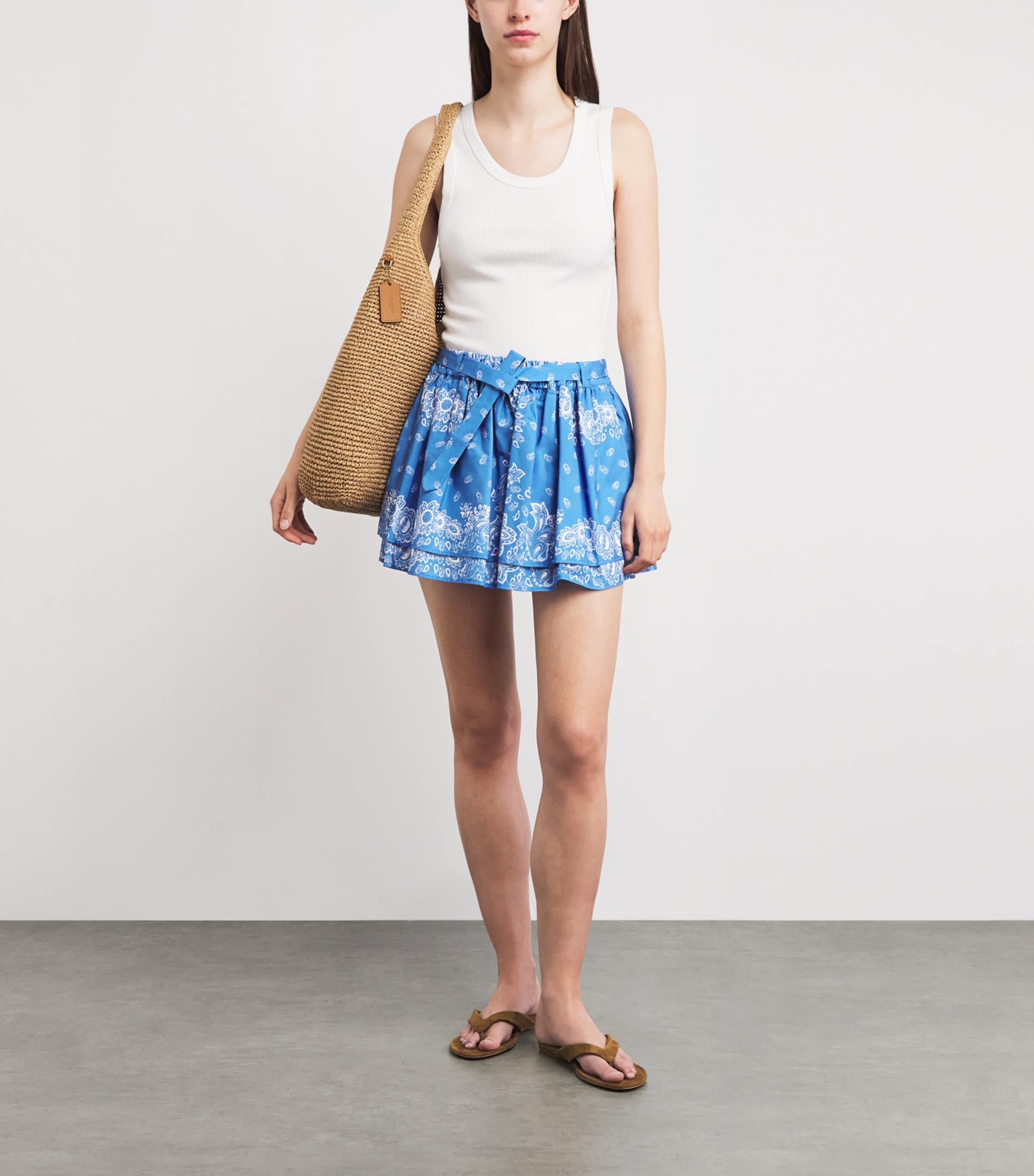 Maje Womens Paisley Print Mini Skirt Sky Blue Bandana Image 2