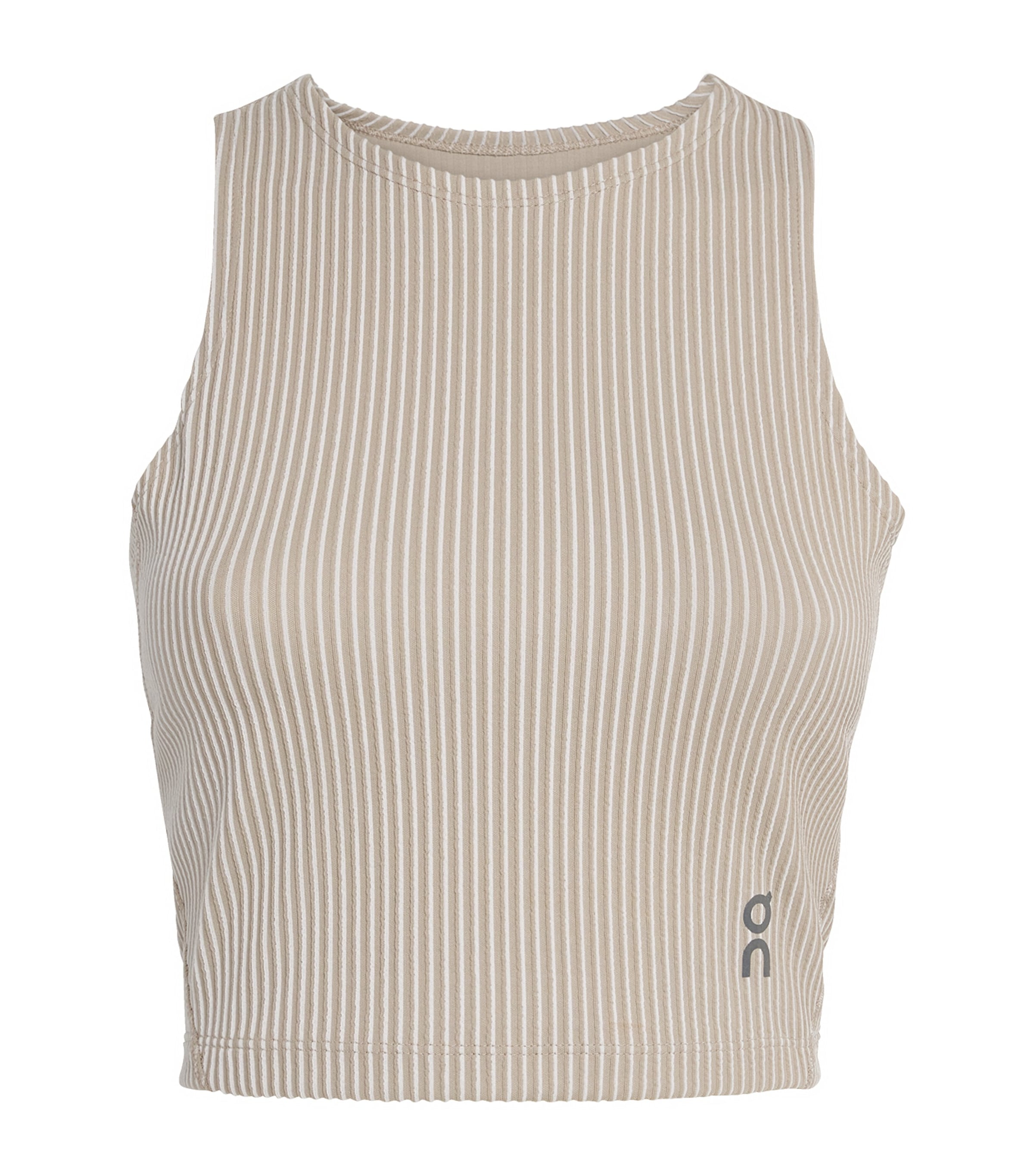 On All-day Cropped Striped Ribbed Stretch Recycled Tank In Neutral