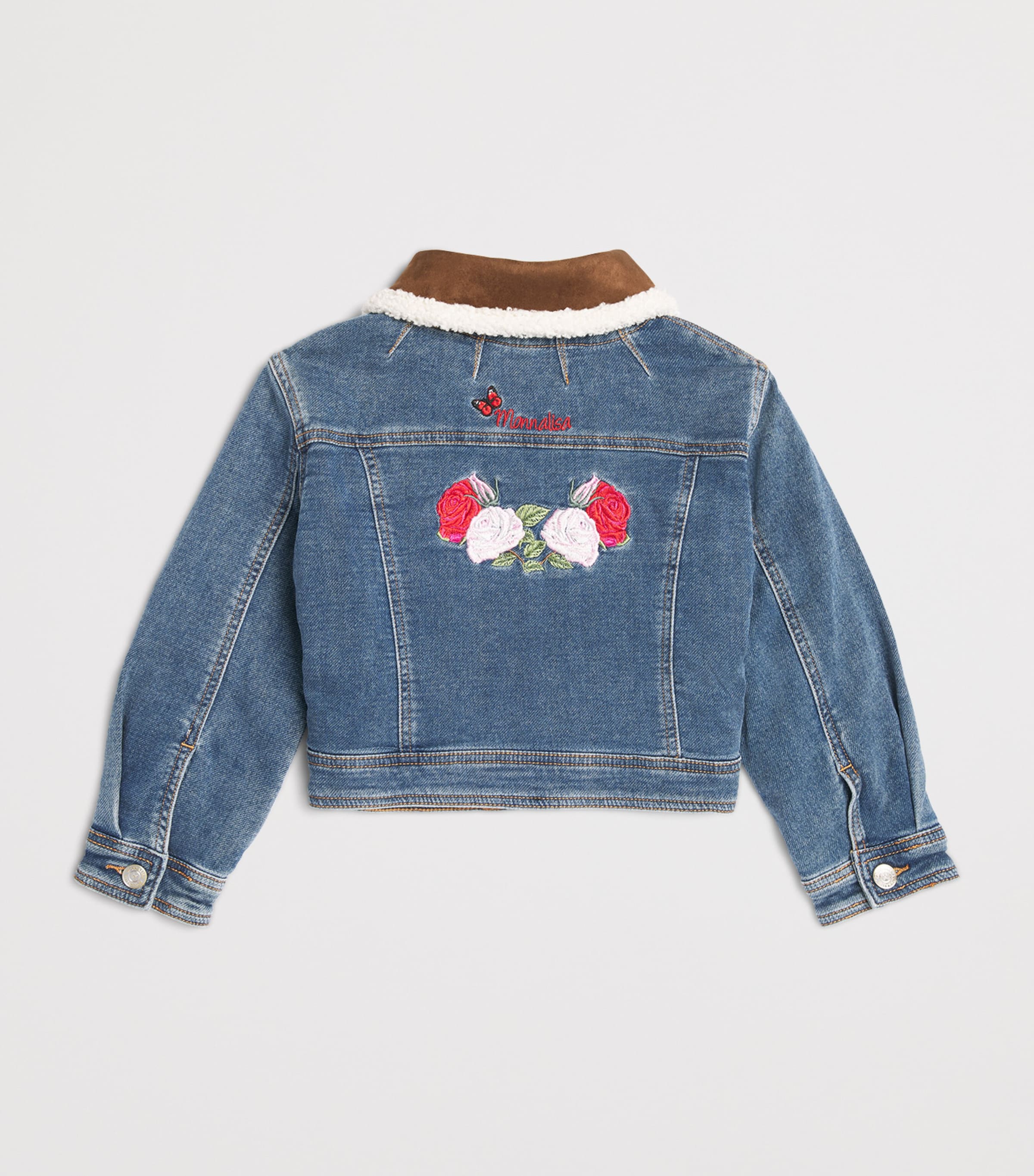 Monnalisa Floral-Embroidered Denim Jacket (2-12 Years) Blu Stone Denim Image 2