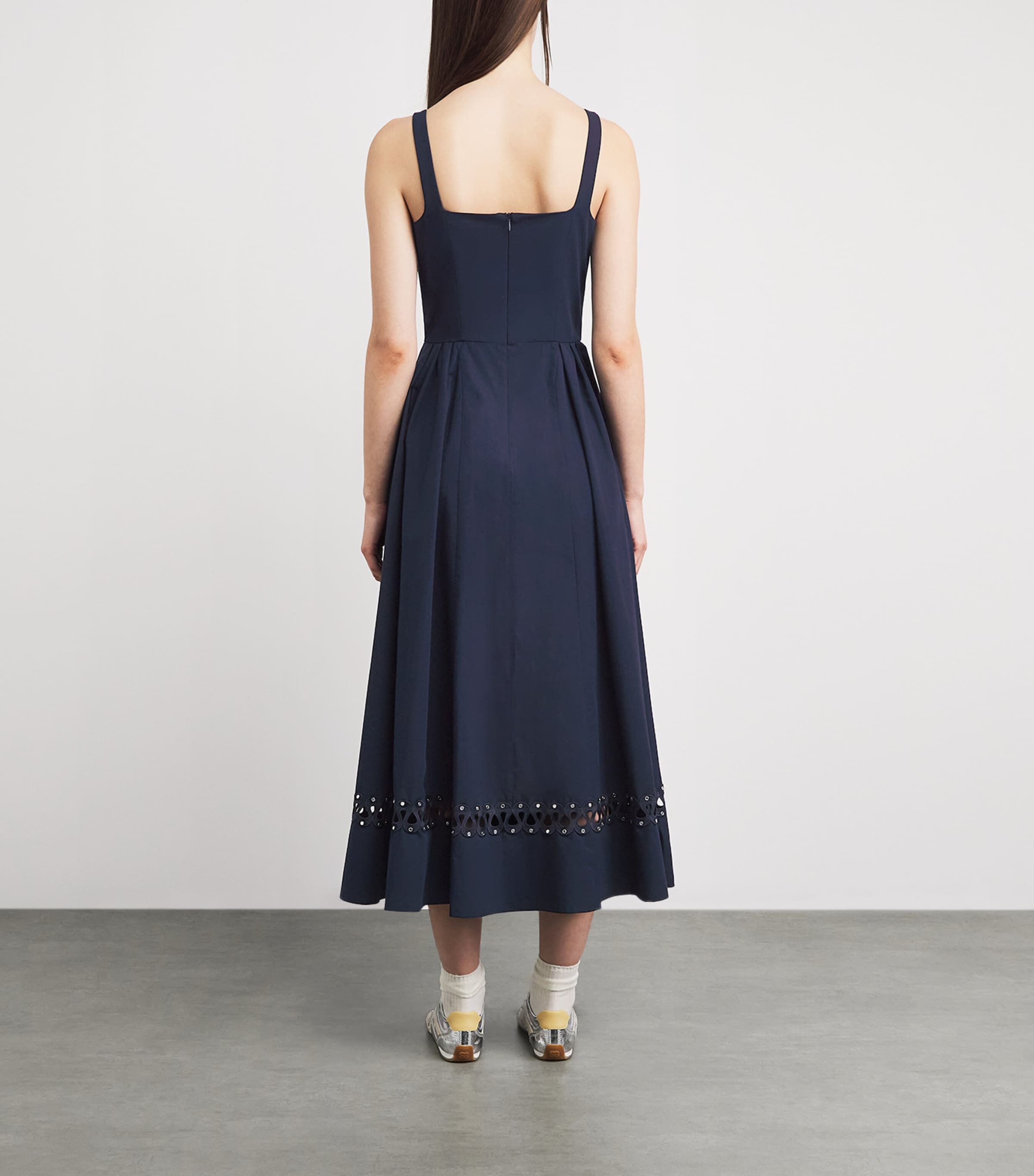 Maje Womens Poplin Embroidered Midi Dress Navy Image 4