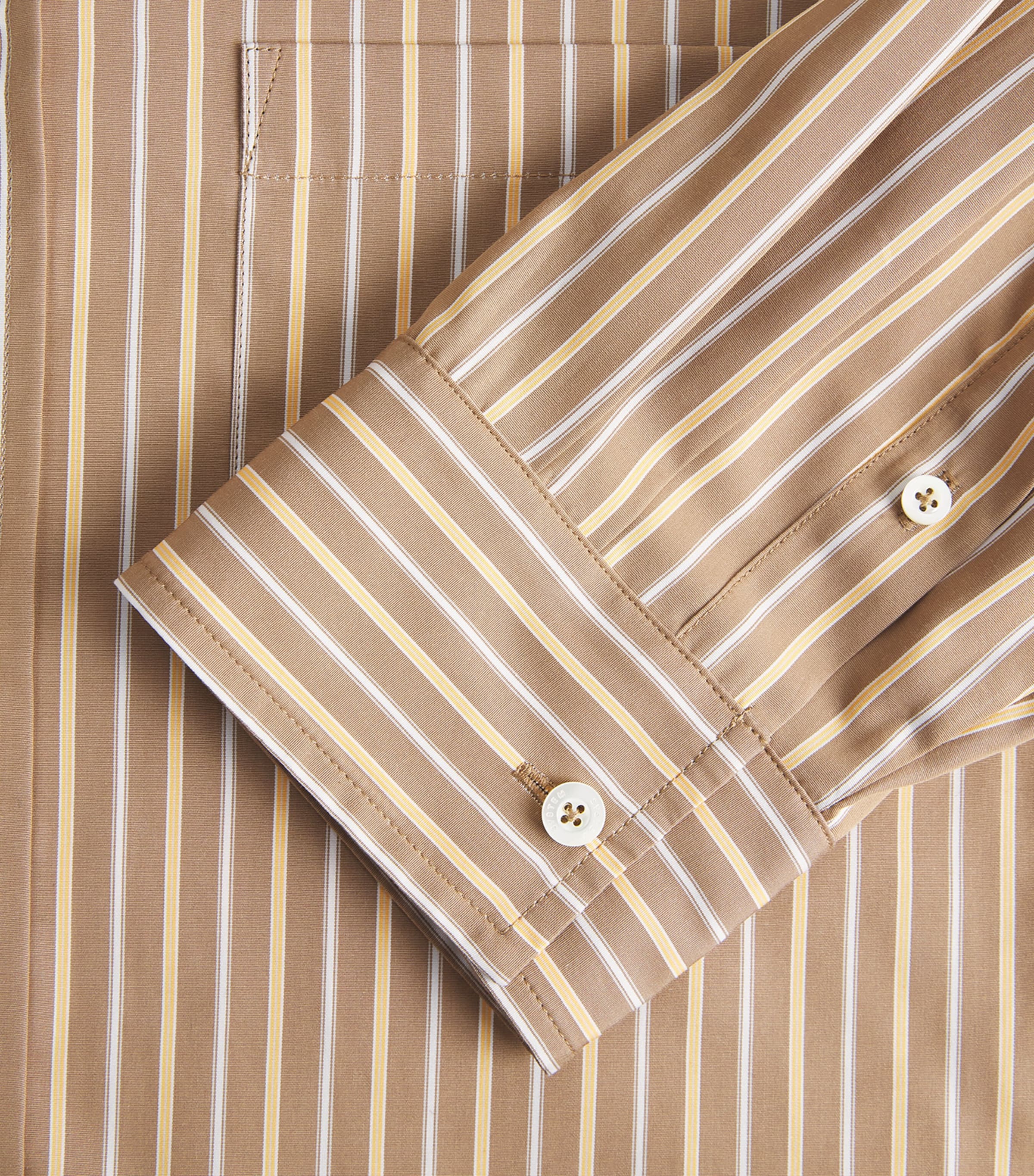 System Mens Cotton Stripe Shirt Sepia Beige Image 6