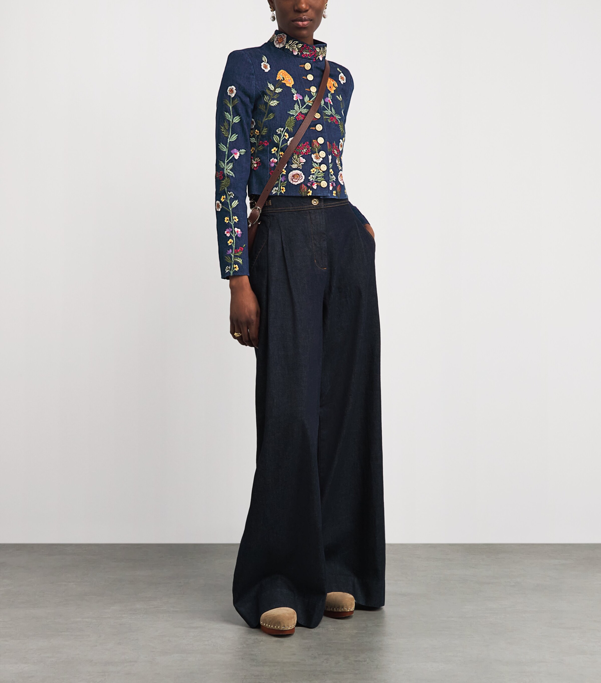 Alice+Olivia Womens Embroidered Emerson Denim Jacket Drk Mlti Image 2
