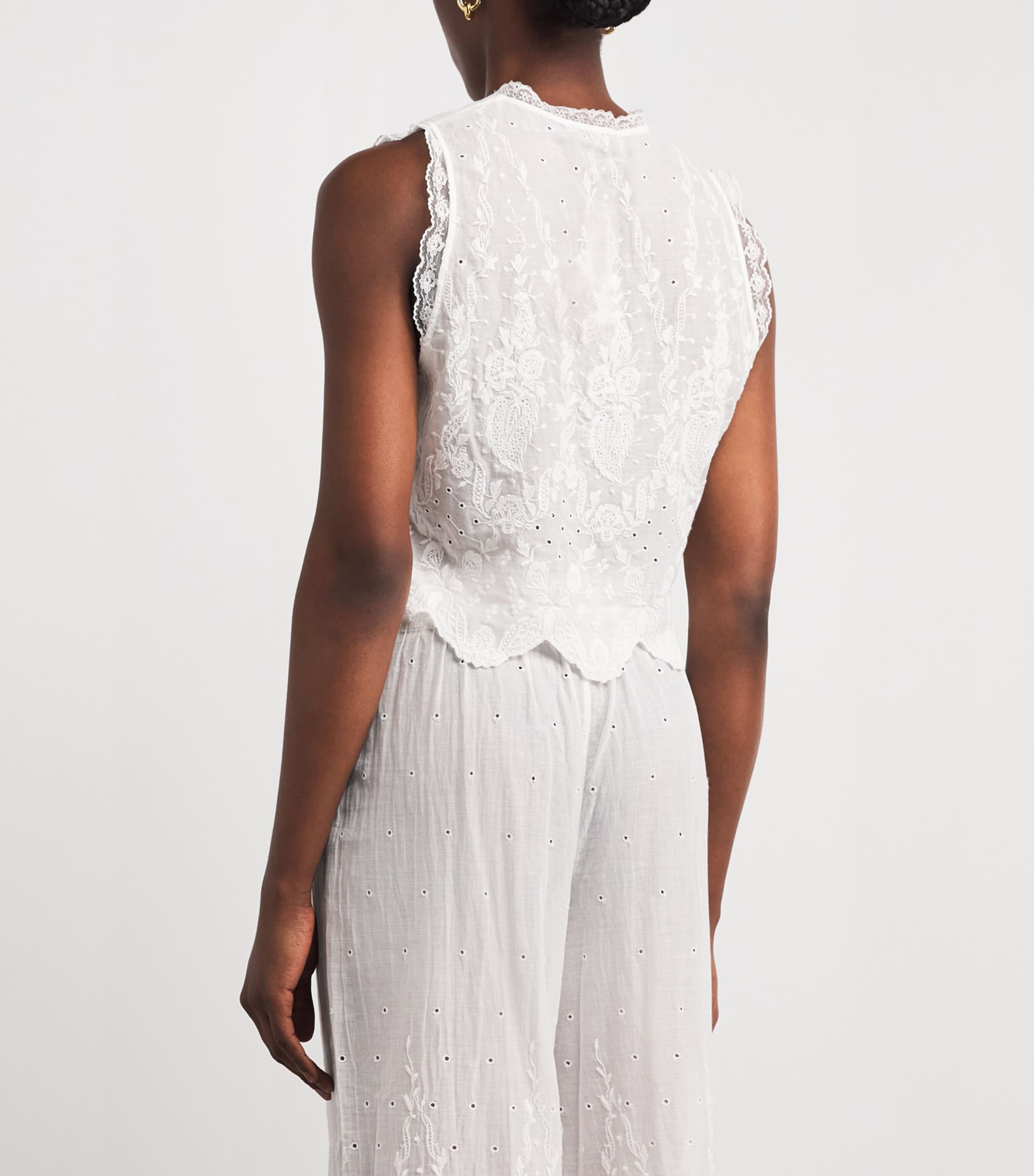 Alice+Olivia Womens Cotton Embroidered Amal Blouse Off White Image 5