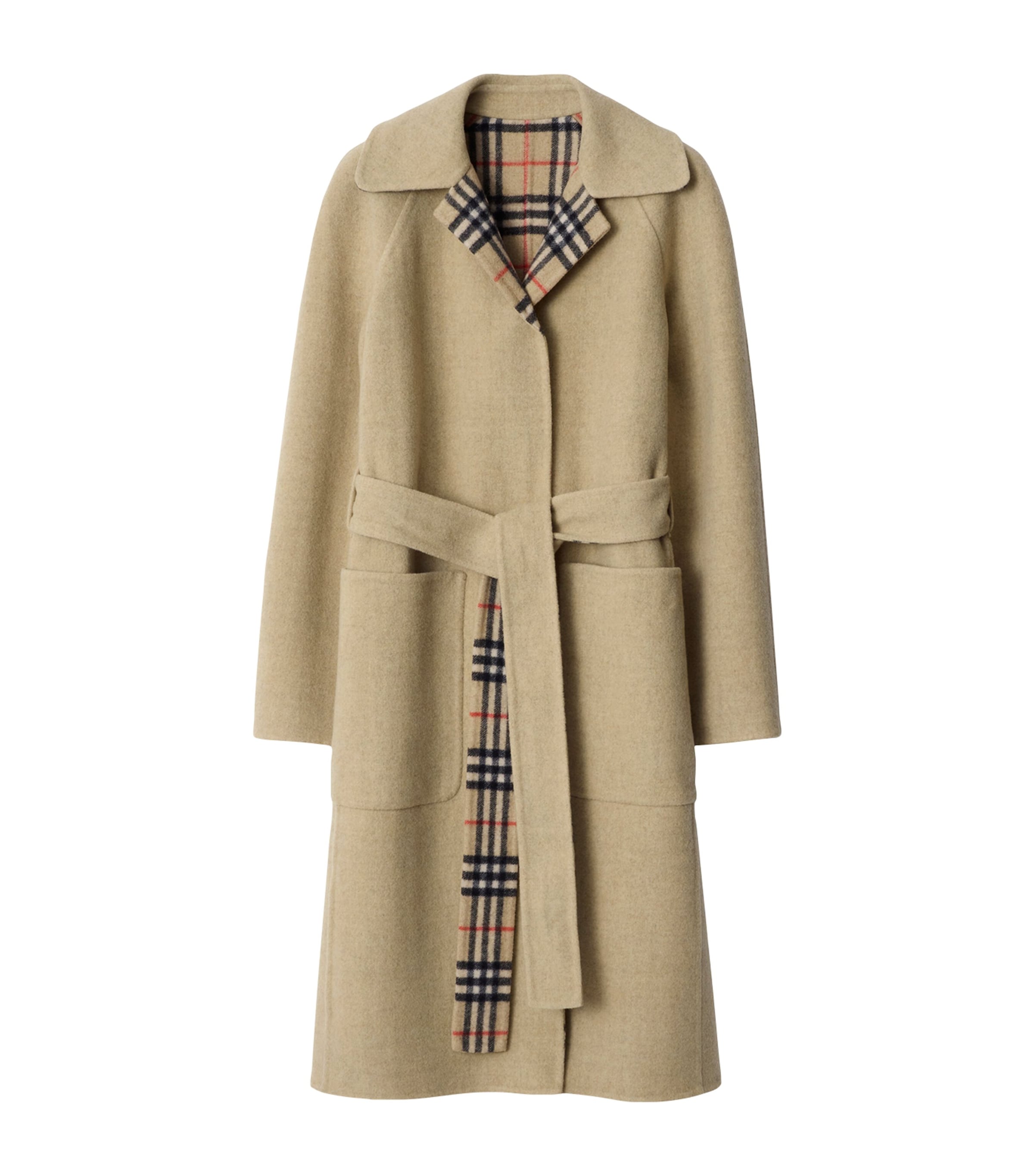 Burberry Wool Reversible Hooded Wrap Coat In Black