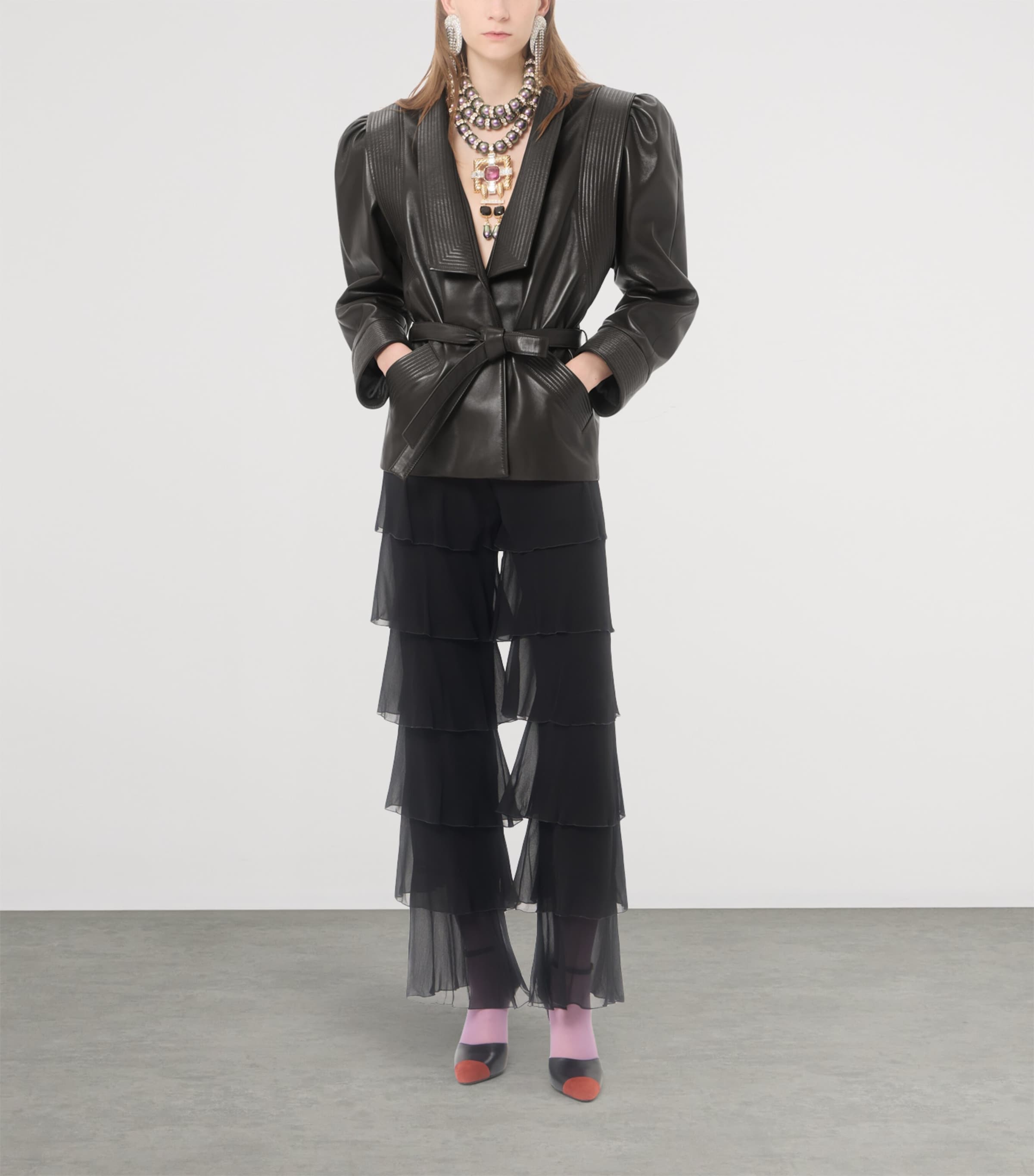 Valentino Womens Silk Georgette Ruffled Trousers Image 2