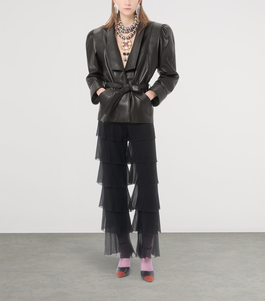 Valentino Womens Silk Georgette Ruffled Trousers Image 2
