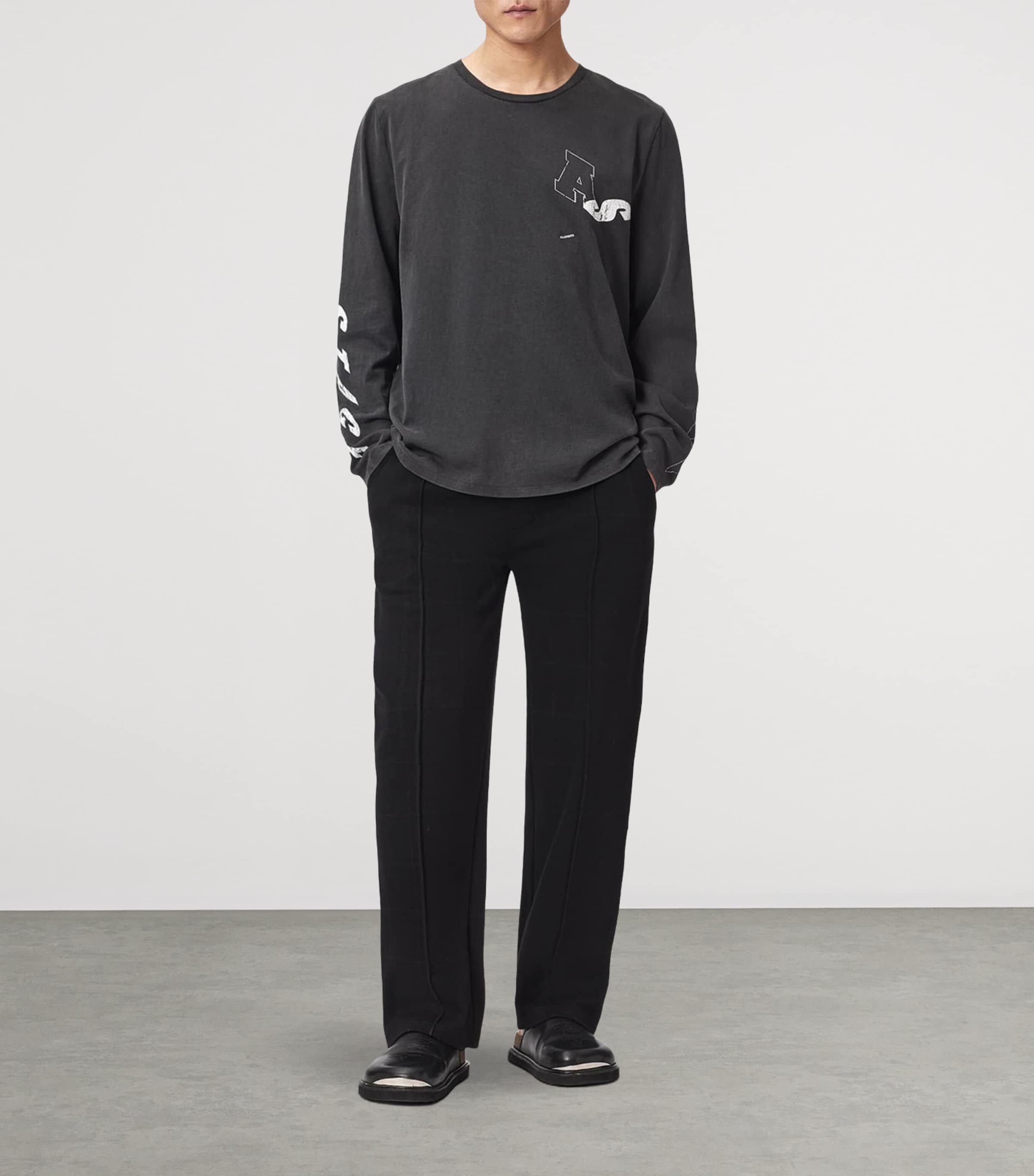 AllSaints Mens Harris Straight Sweatpants Check Black Image 2