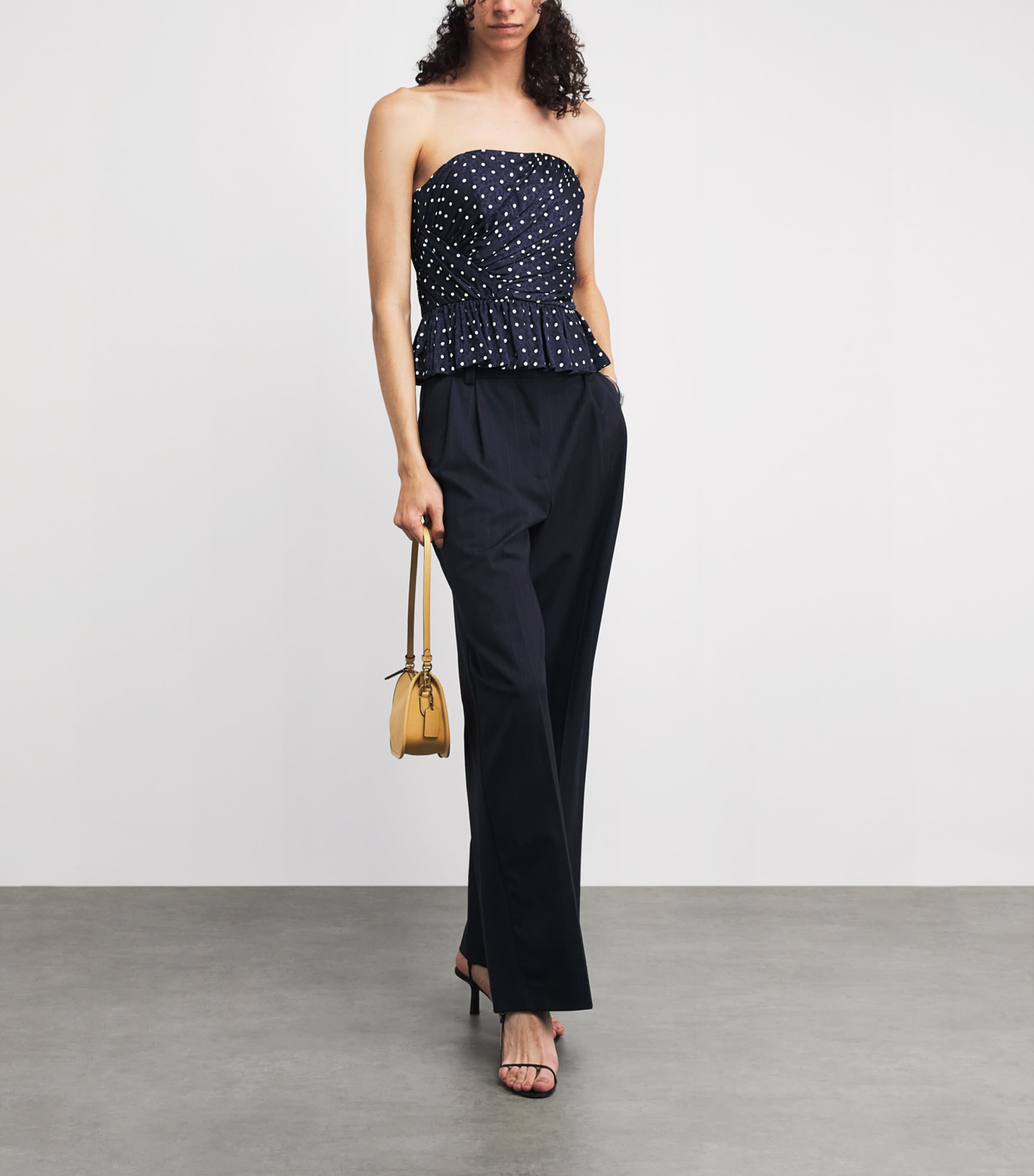 Maje Womens Polka-Dot Ruffled Peplum Top Navy Polka Dot Image 2