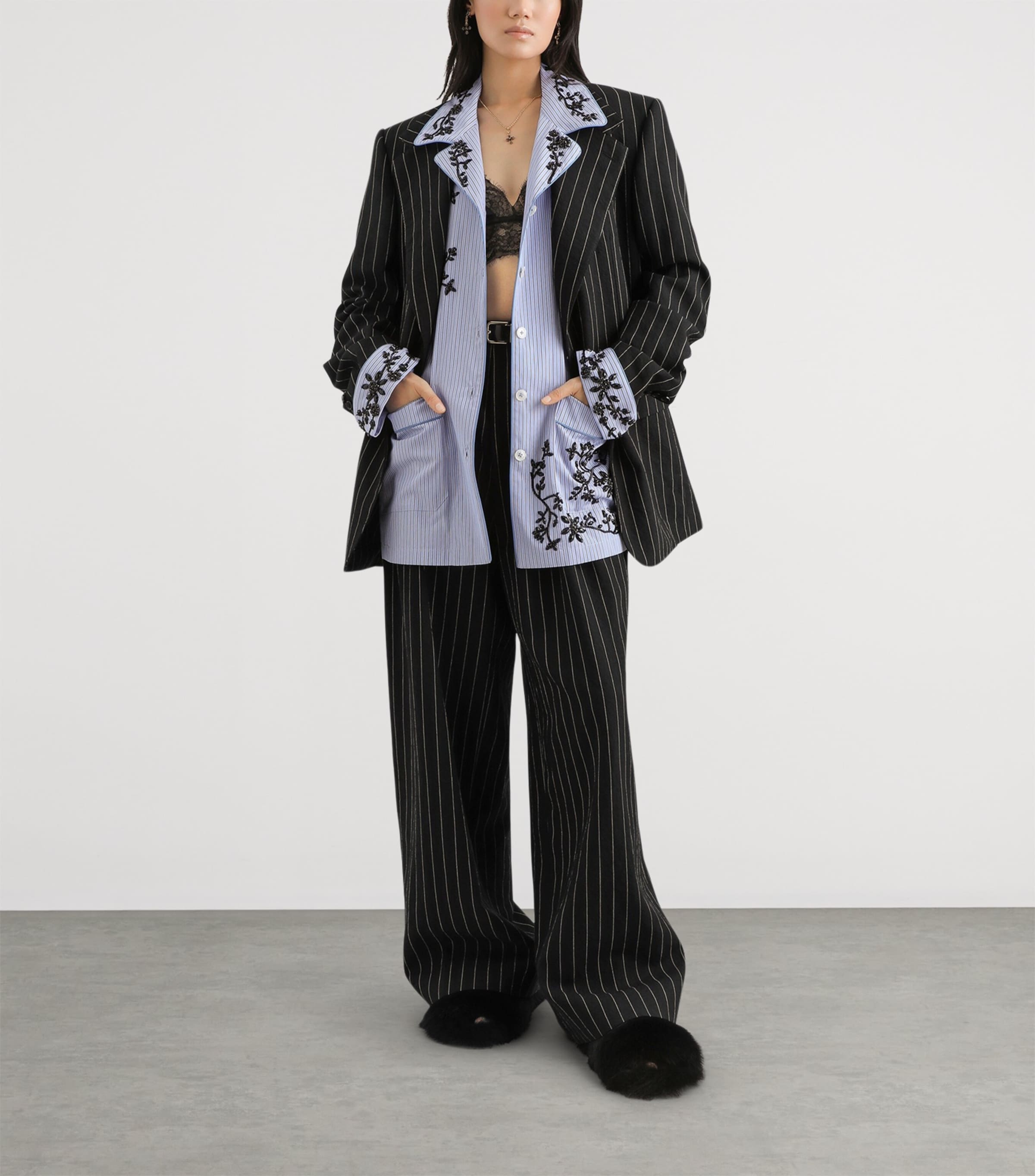 Dolce&Gabbana Womens Virgin Wool-Linen Pinstripe Trousers Stri Image 2