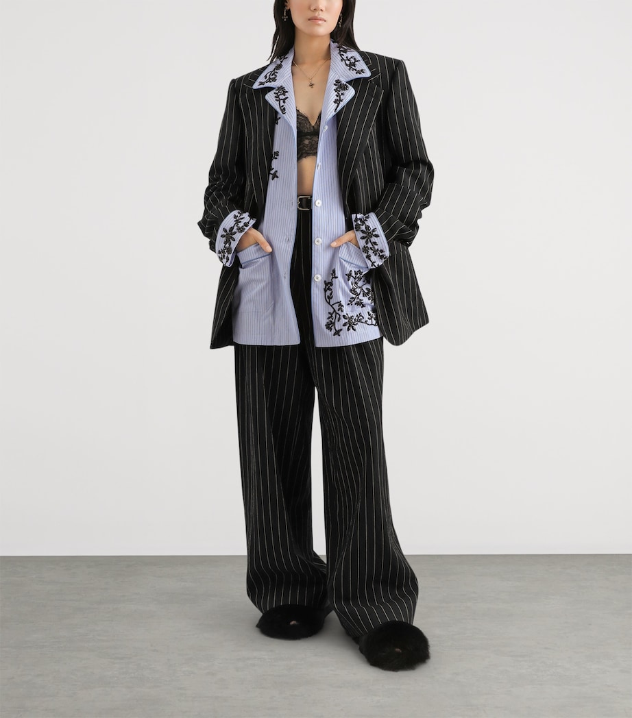 Dolce&Gabbana Womens Virgin Wool-Linen Pinstripe Trousers Stri Image 2