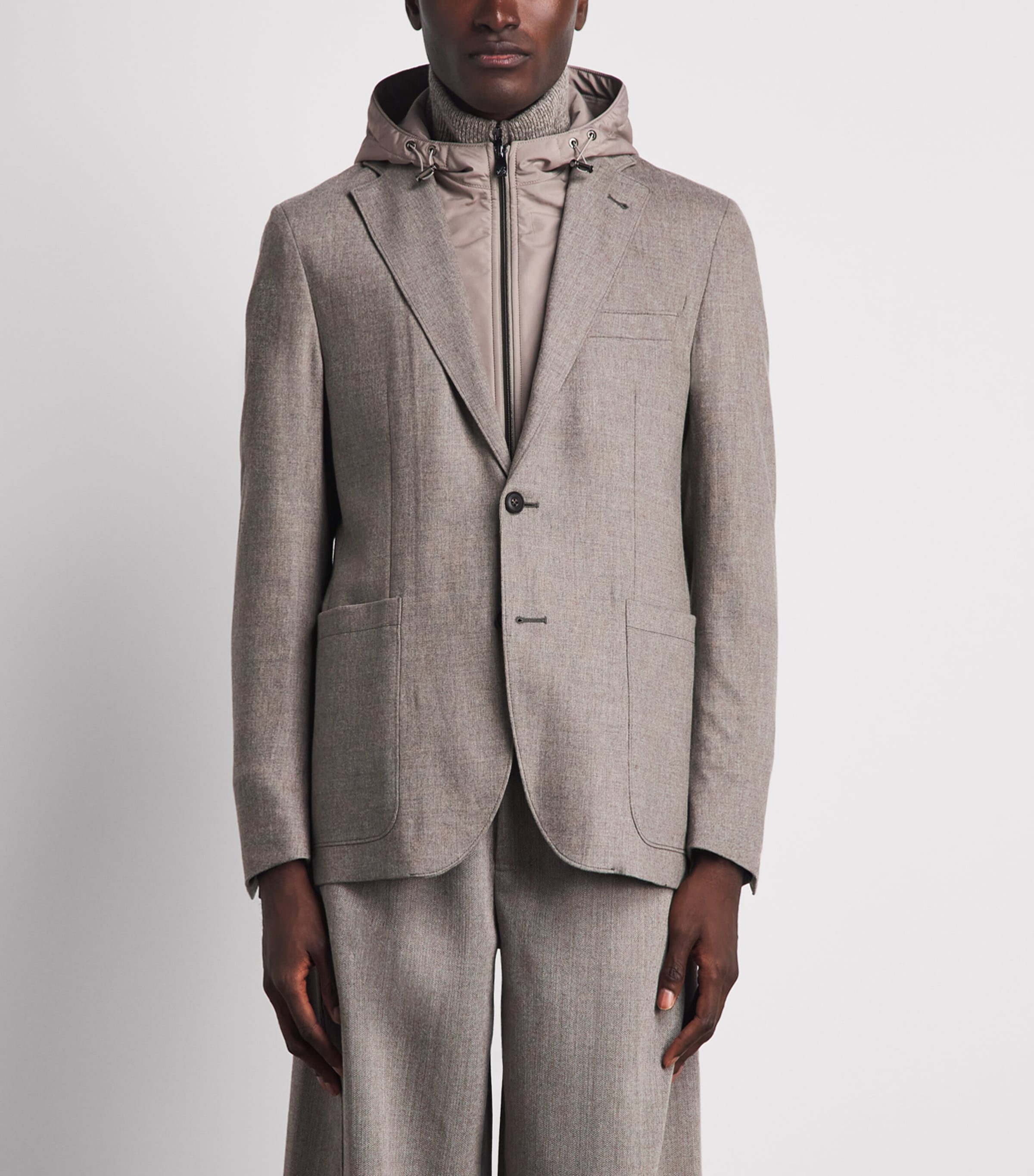 Corneliani Beige Virgin Wool-Cashmere Hooded Blazer | Harrods US
