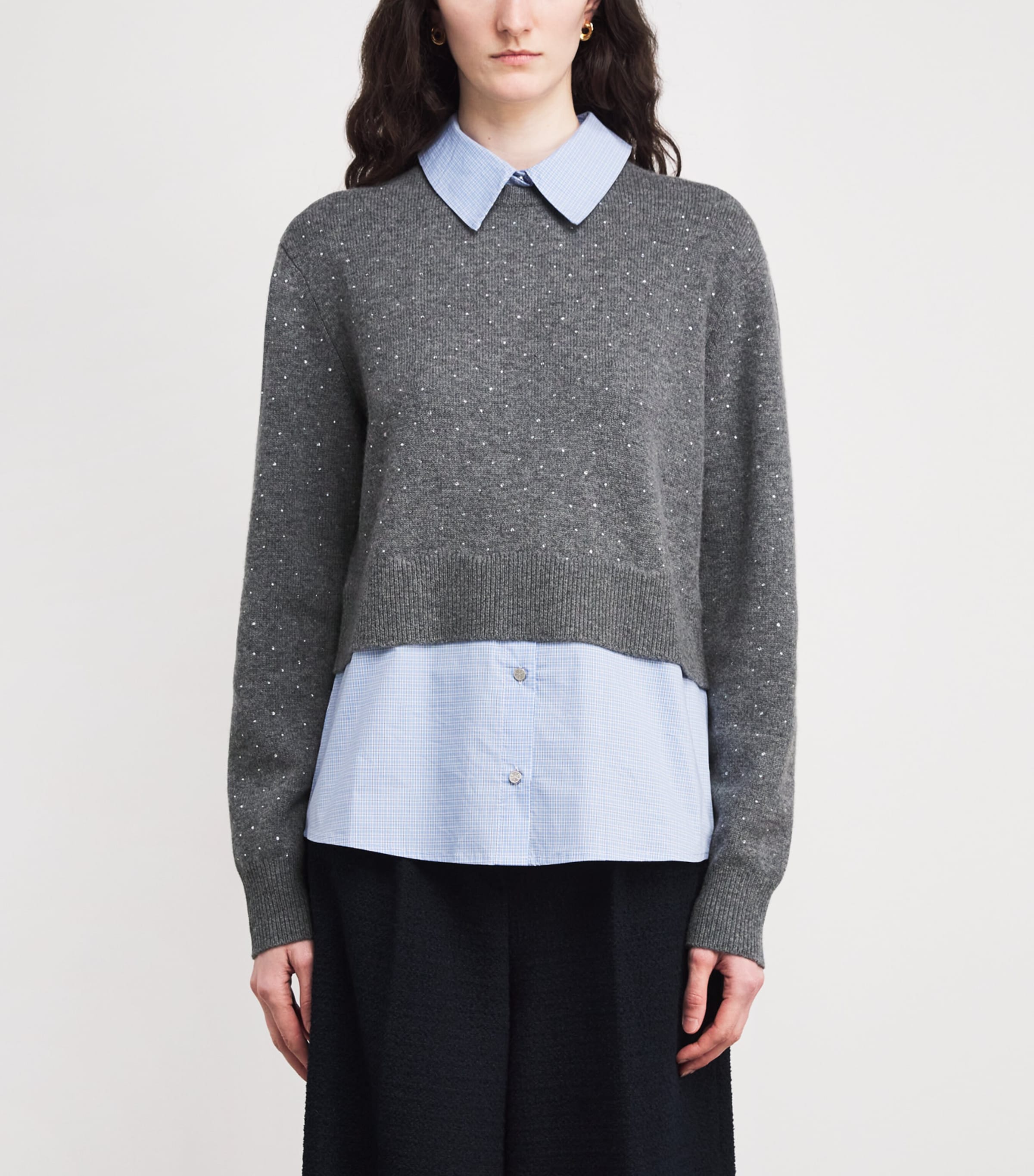 Wool-Blend 2-In-1 Sweater and Shirt GREY Image 3