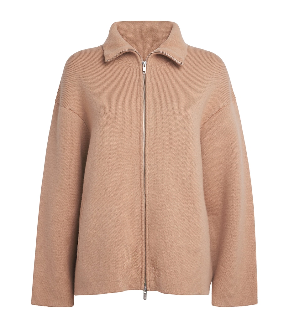 Soft Goat Womens Wool-Cashmere Zipped Cardigan Camel Image 1