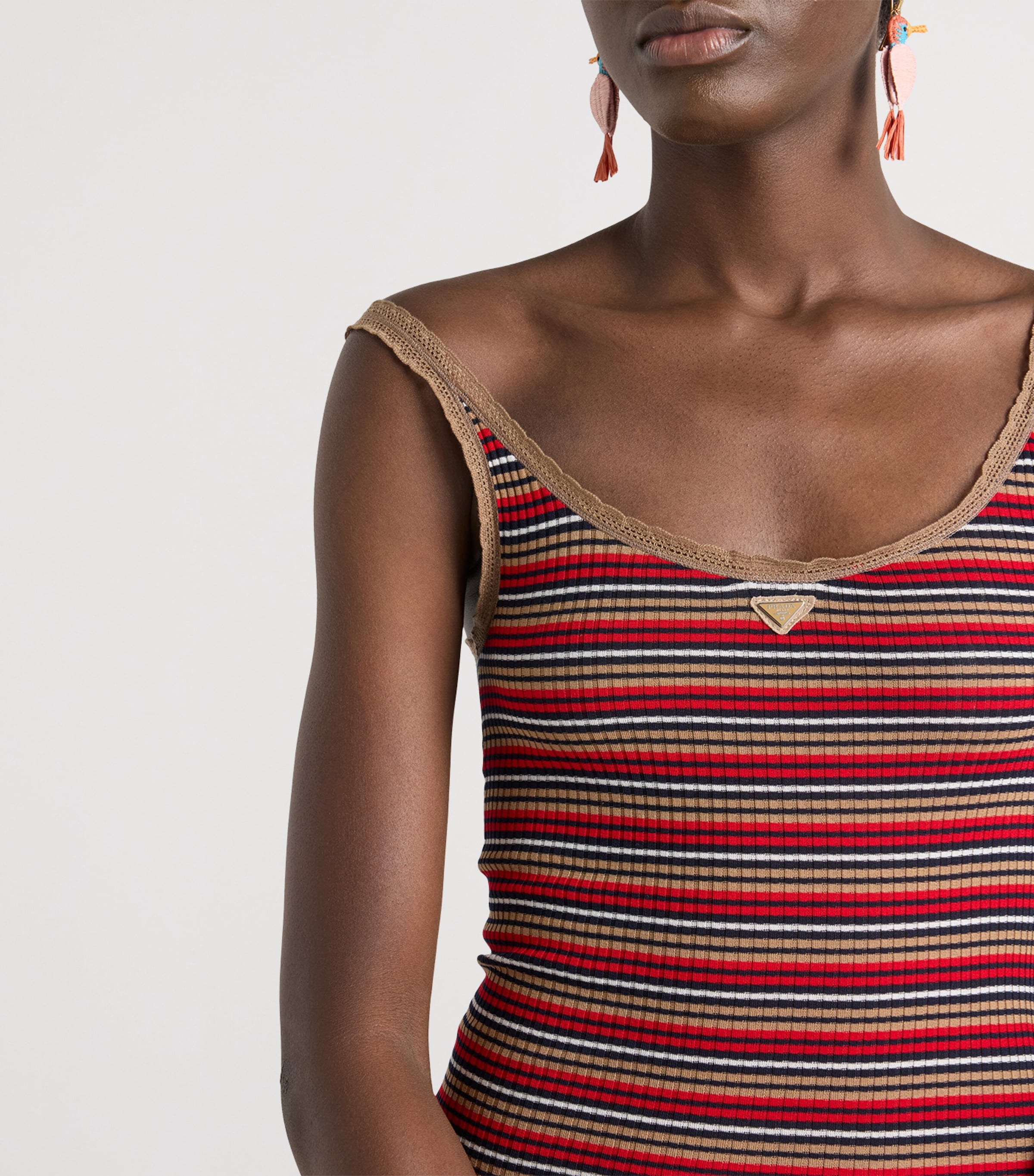 Prada Womens Cotton Stripe Midi Dress Blue Image 4