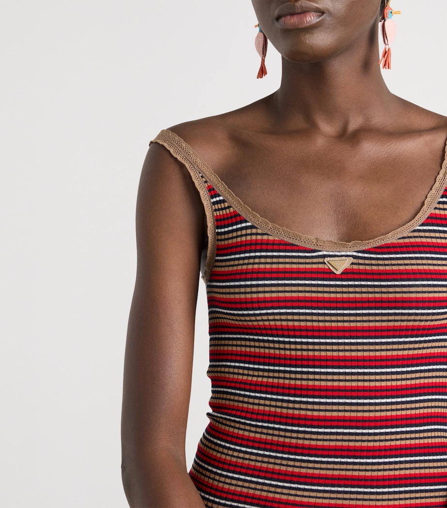 Prada Womens Cotton Stripe Midi Dress Blue Image 4